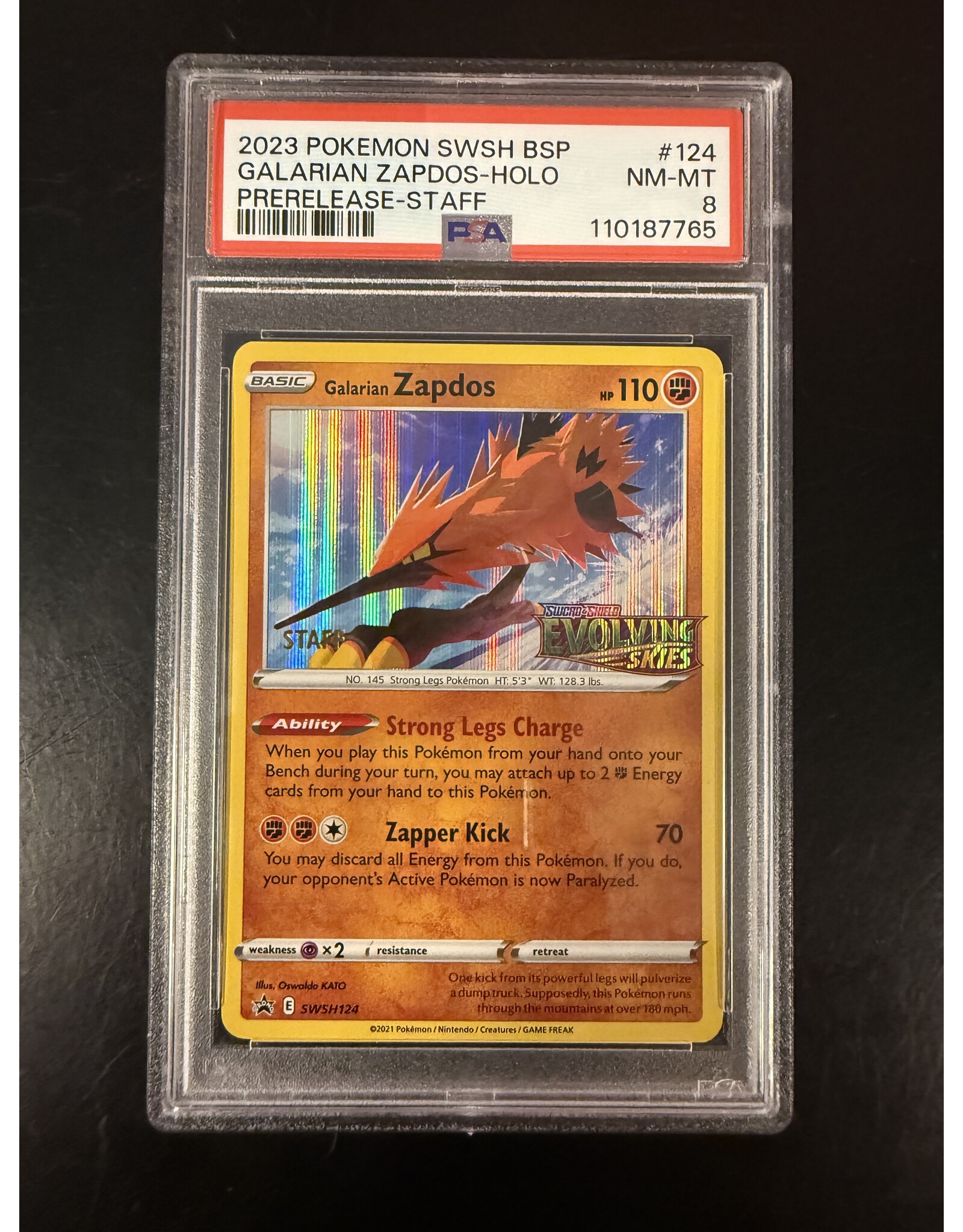 Galarian Zapdos STAFF Evolving Skies Prerelease SWSH124 PSA 8