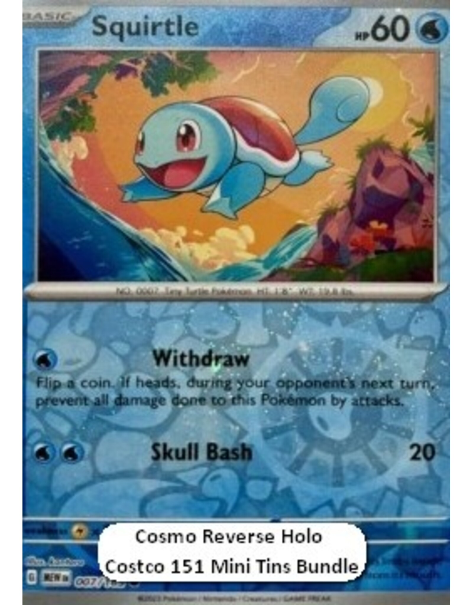 Squirtle Costco 151 mini tin REVERSE COSMOS HOLO (MEW 007)