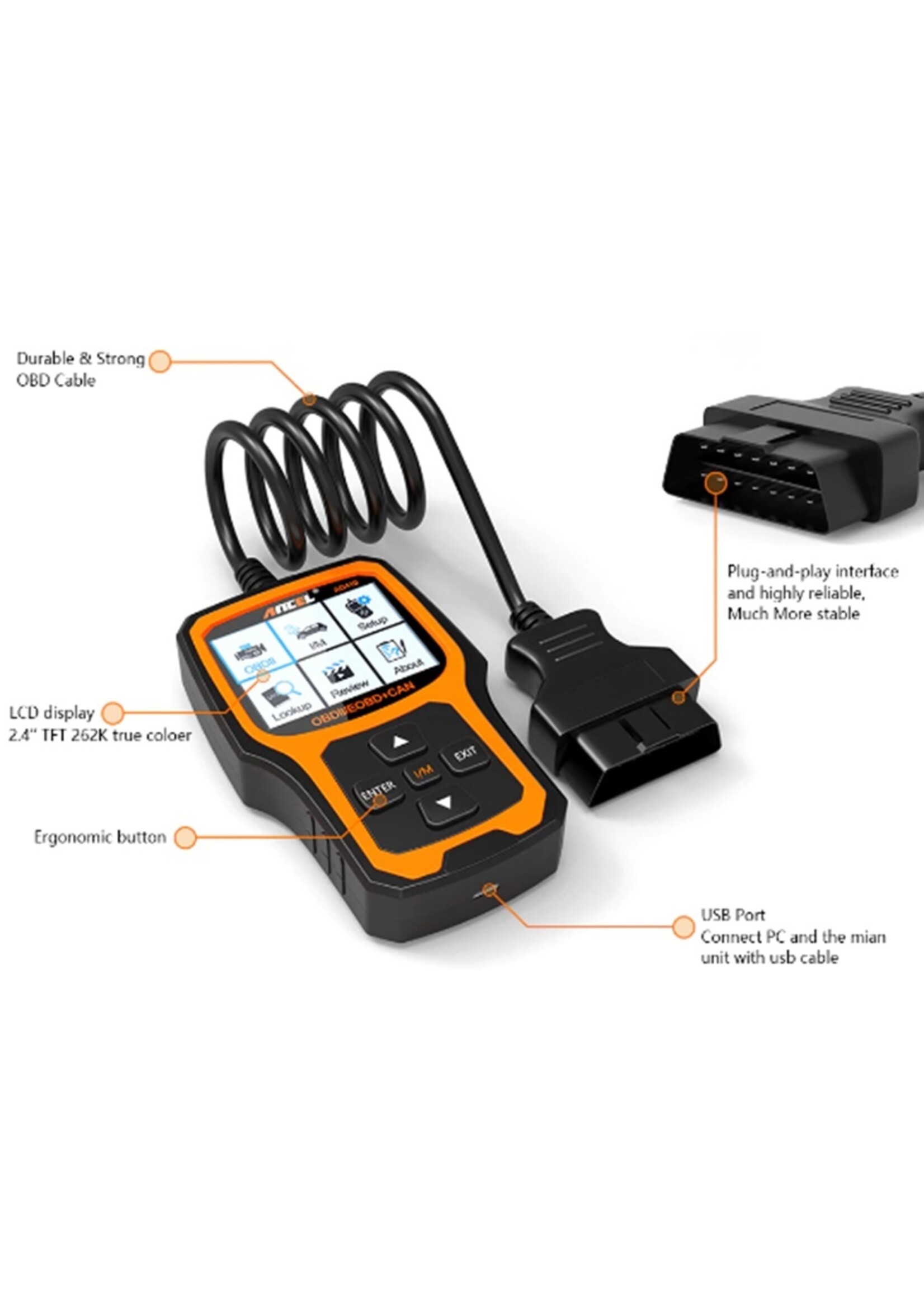 Ancel ANCEL AD410 Diagnosecomputer – OBD2 / EOBD / CAN Handscanner