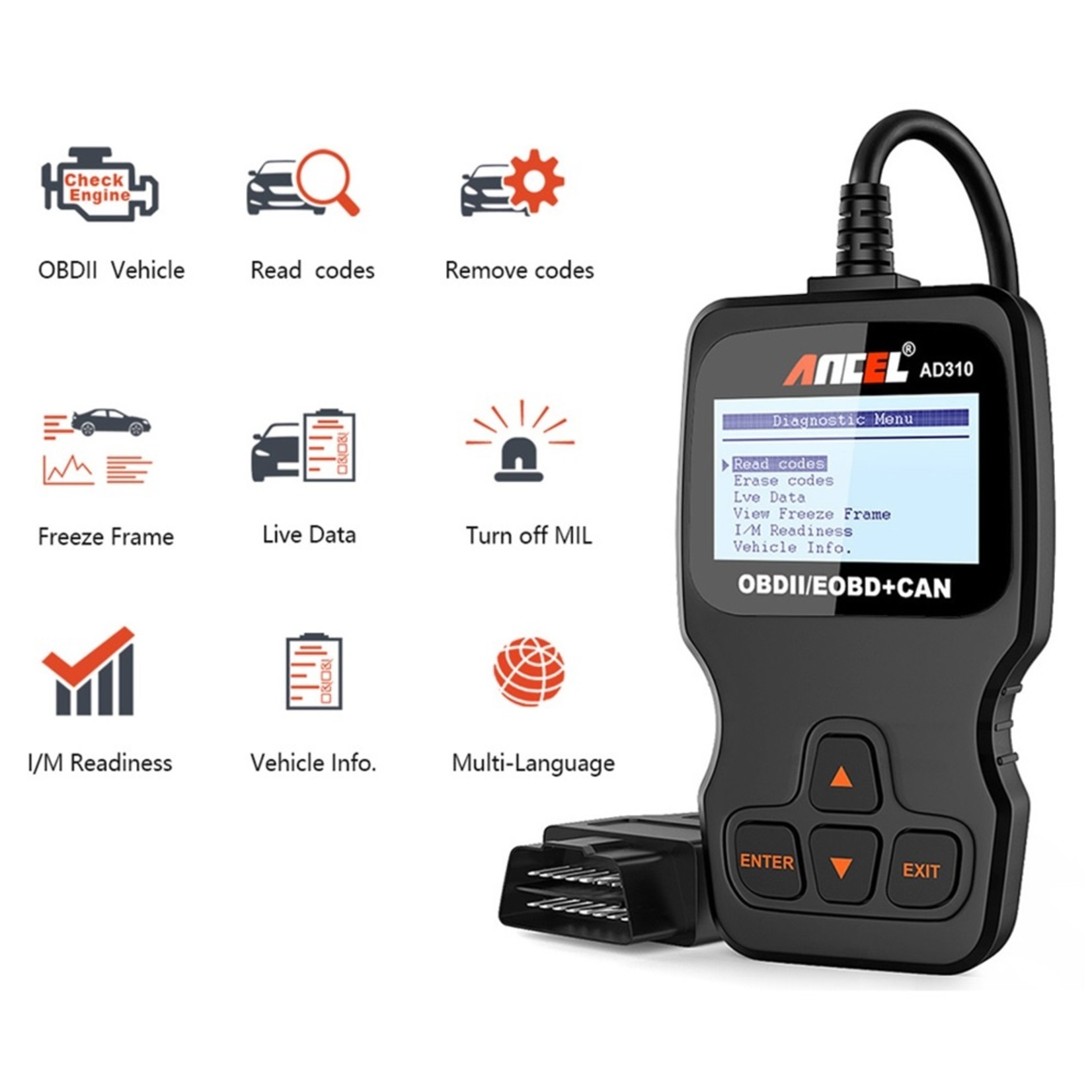 Ancel Ancel AD310 OBD2 Scanner – Auto Diagnoseapparatuur voor Motorstoringen