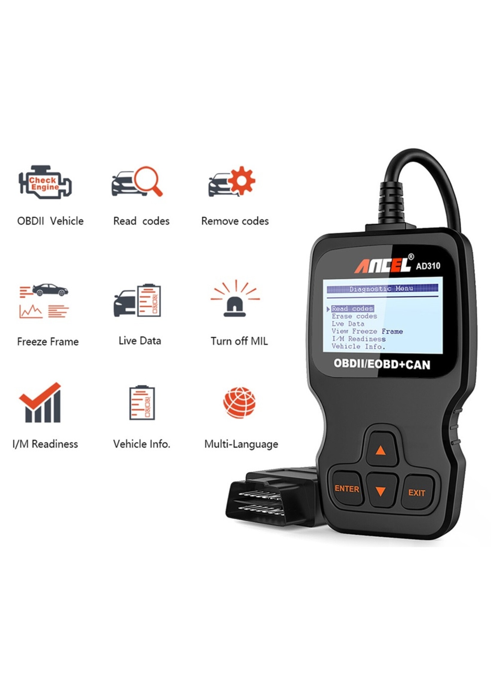 Ancel Ancel AD310 OBD2 Scanner – Auto Diagnoseapparatuur voor Motorstoringen