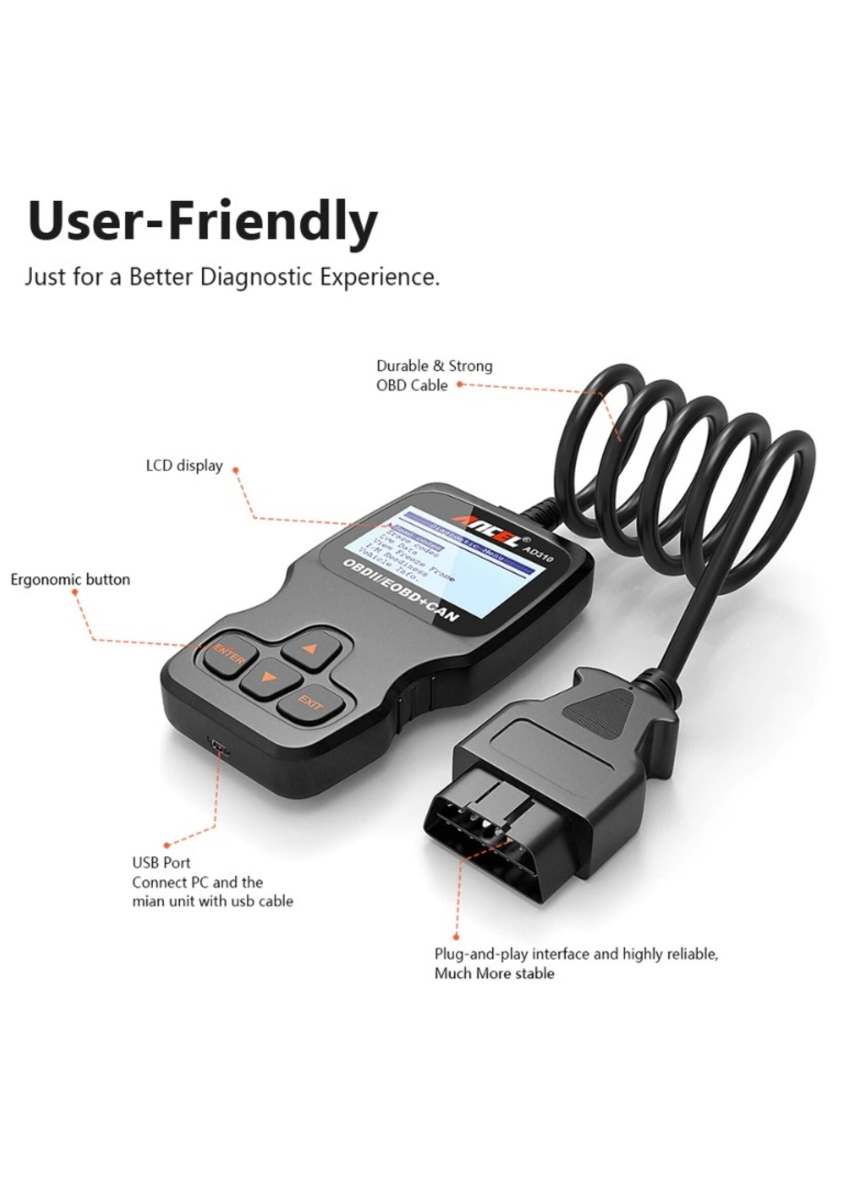 Ancel Ancel AD310 OBD2 Scanner – Auto Diagnoseapparatuur voor Motorstoringen