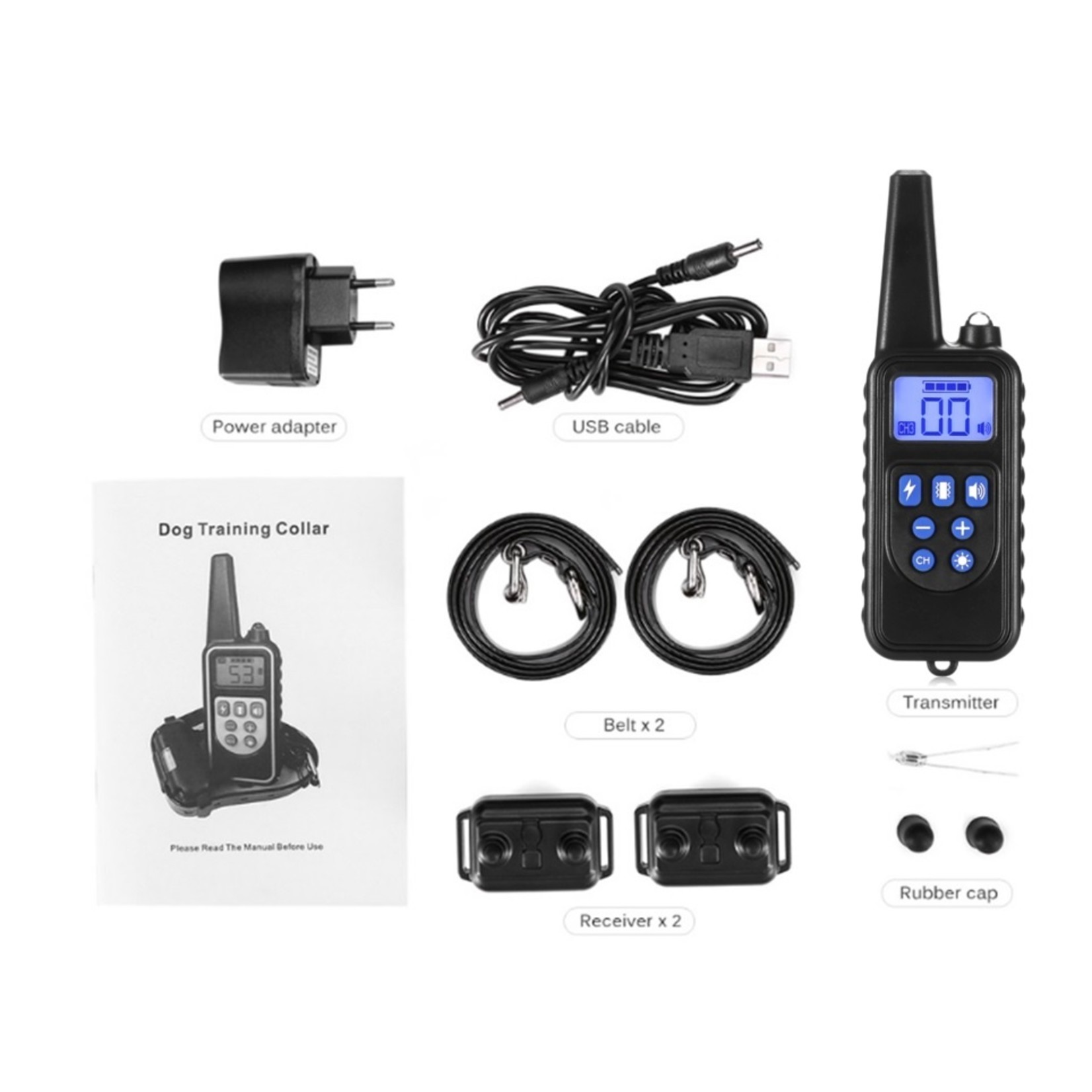 Trainingshalsband - trainingsband - teletac 300m oplaadbaar - Voor 2 honden