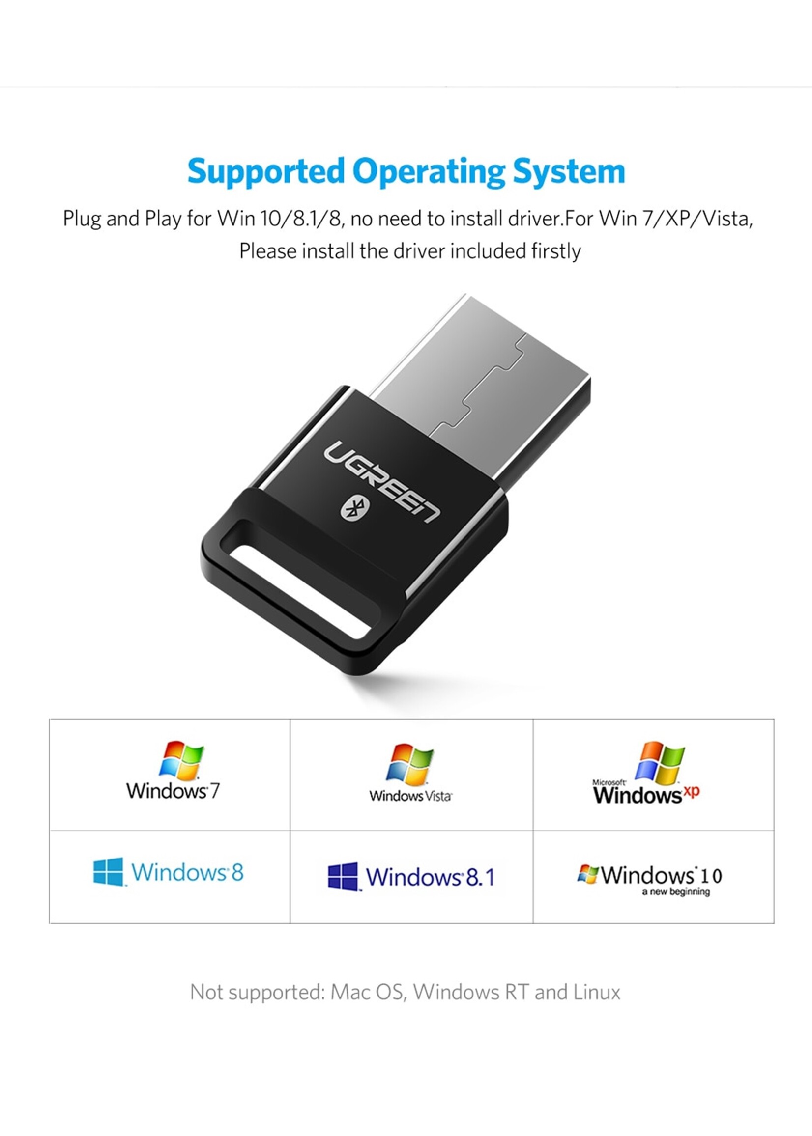 UGREEN USB 2.0 Bluetooth-adapter APTX Bluetooth V4.0 dongle audio-ontvanger Bluetooth-zend