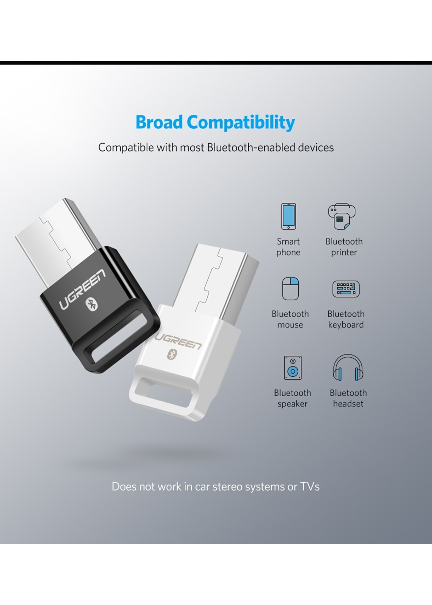 UGREEN USB 2.0 Bluetooth-adapter APTX Bluetooth V4.0 dongle audio-ontvanger Bluetooth-zend- Wit