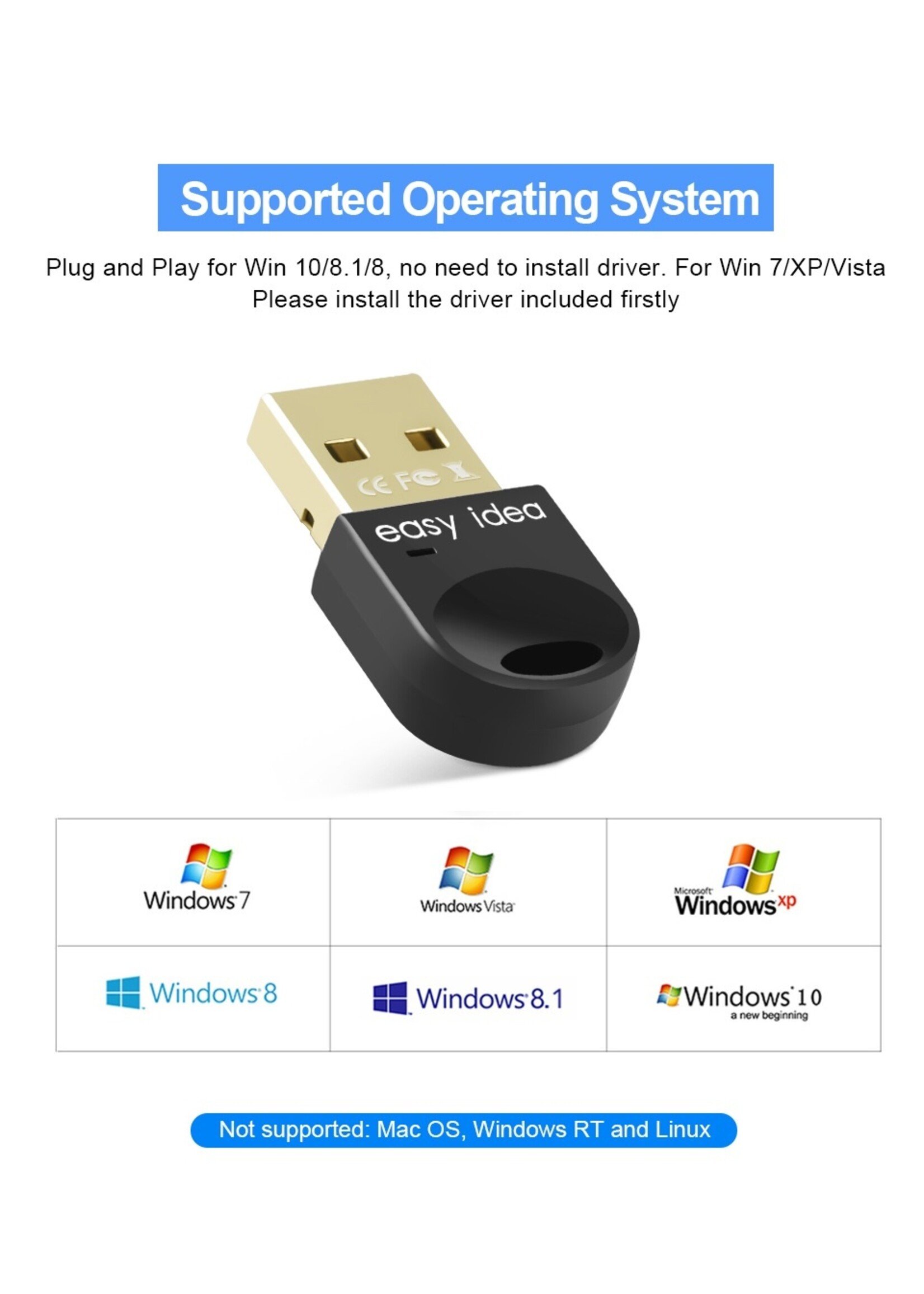 Bluetooth 4.0 USB Micro Dongle / Adapter - Wit