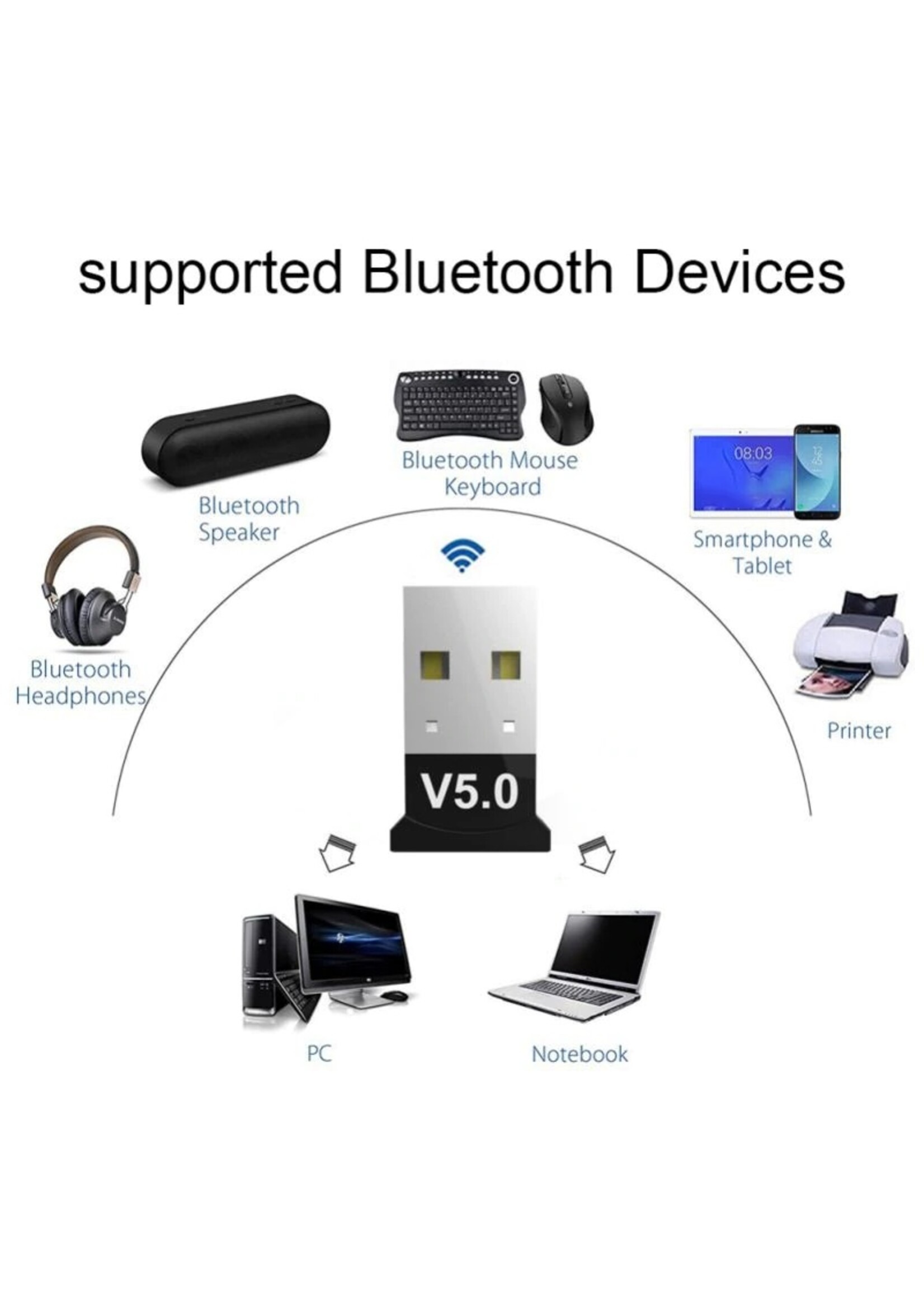 Bluetooth CSR 5.0 Dongle - Mini Bluetooth 5.0 USB Adapter – Dongle - Bluetooth adapter - draadloze dongle - verbind meerdere bluetooth apparaten