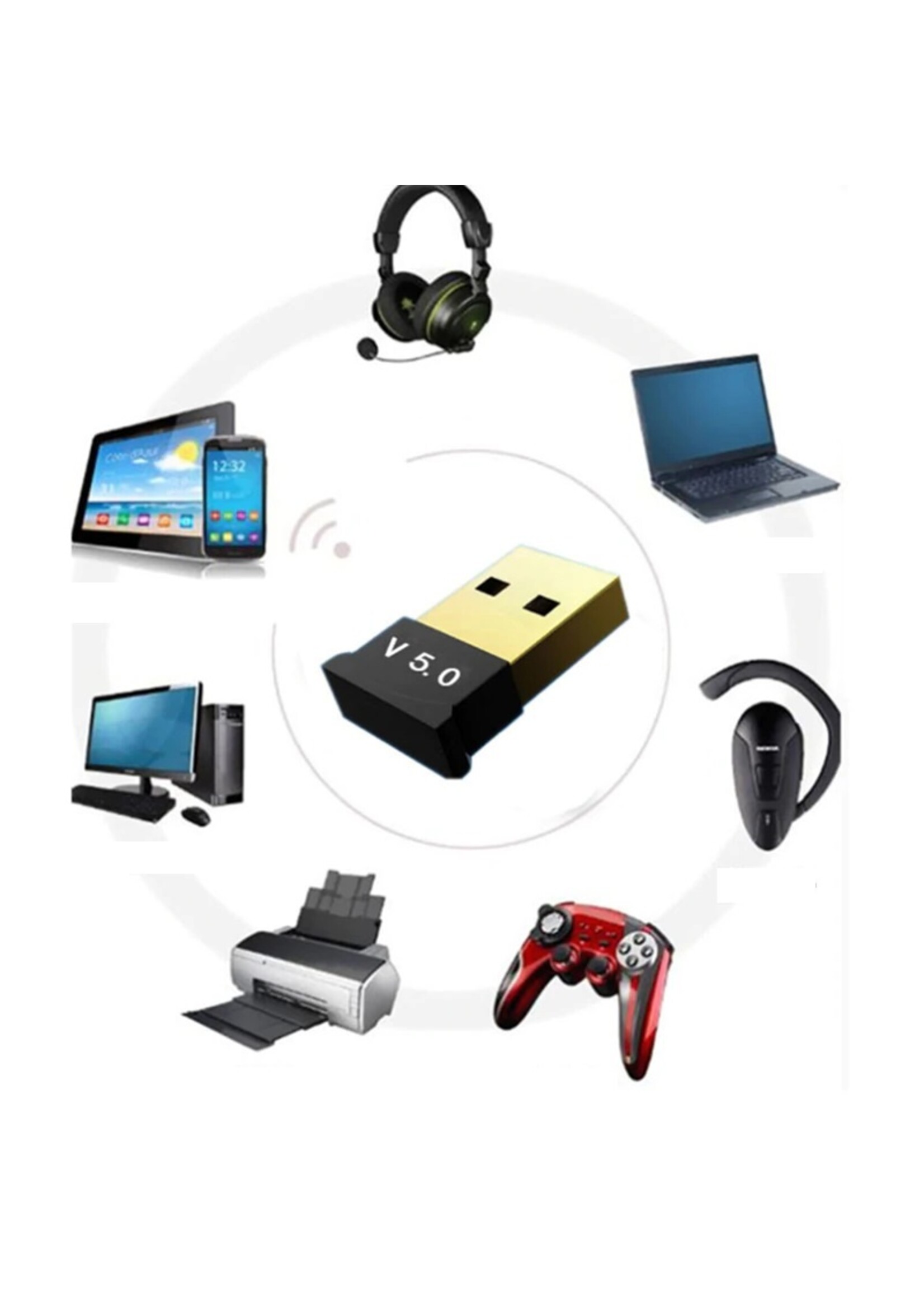 Bluetooth CSR 5.0 Dongle - Mini Bluetooth 5.0 USB Adapter – Dongle - Bluetooth adapter - draadloze dongle - verbind meerdere bluetooth apparaten