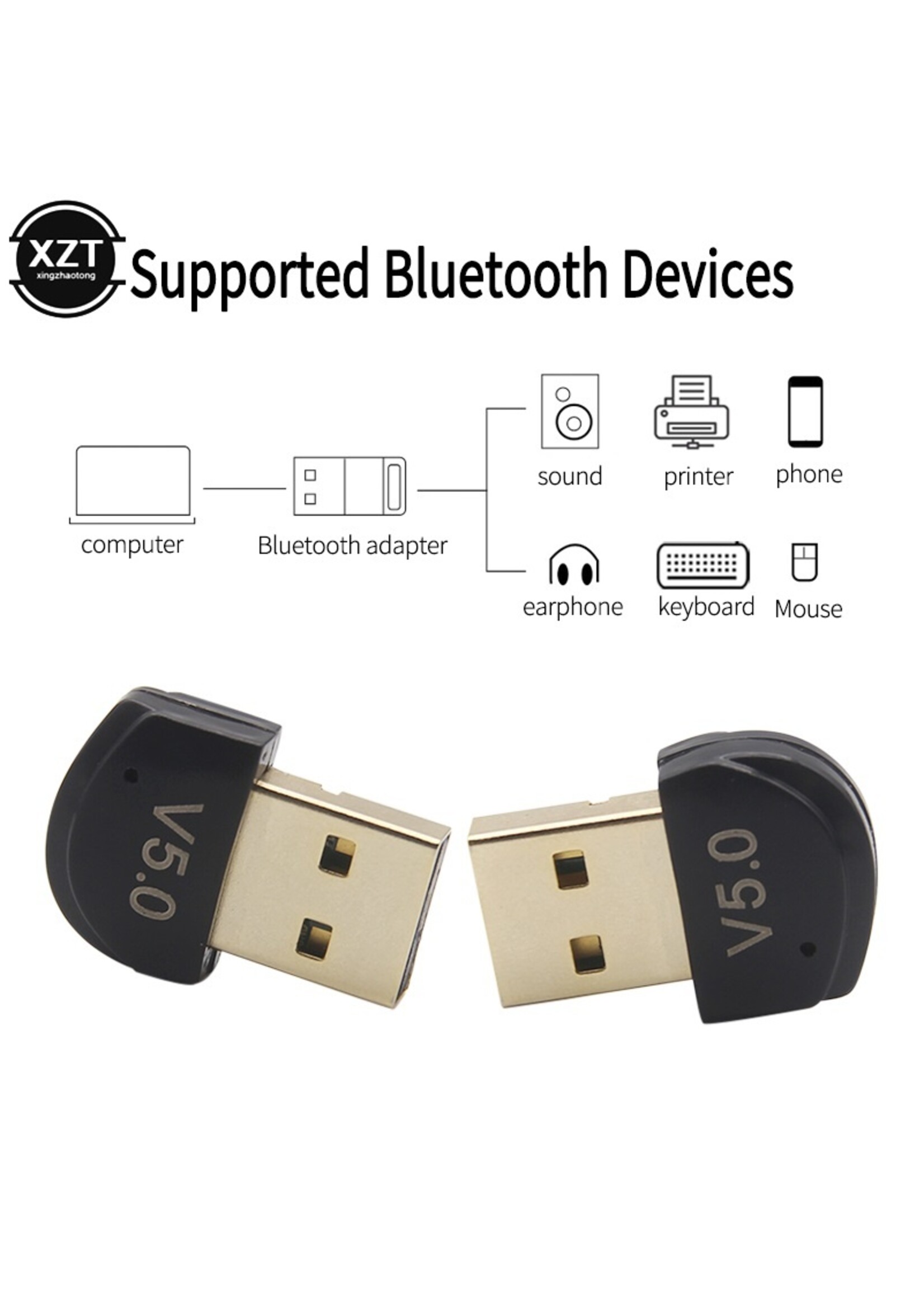 Bluetooth CSR 5.0 Dongle - Mini Bluetooth 5.0 USB Adapter – Dongle - Bluetooth adapter - draadloze dongle - verbind meerdere bluetooth apparaten