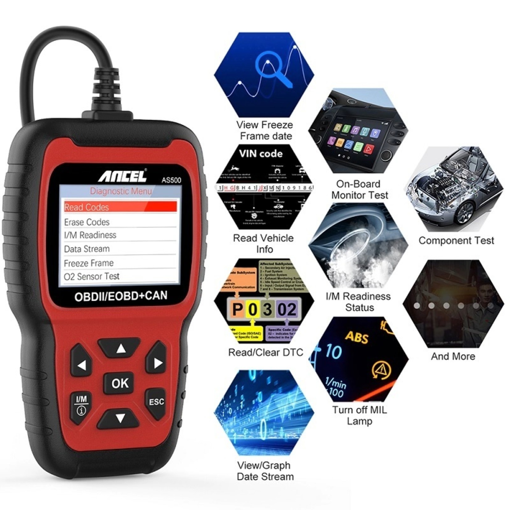 Ancel ANCEL AS500 Diagnosecomputer - OBD II - OBD2 - EOBD - CAN Handscanner – Diagnoseapparatuur