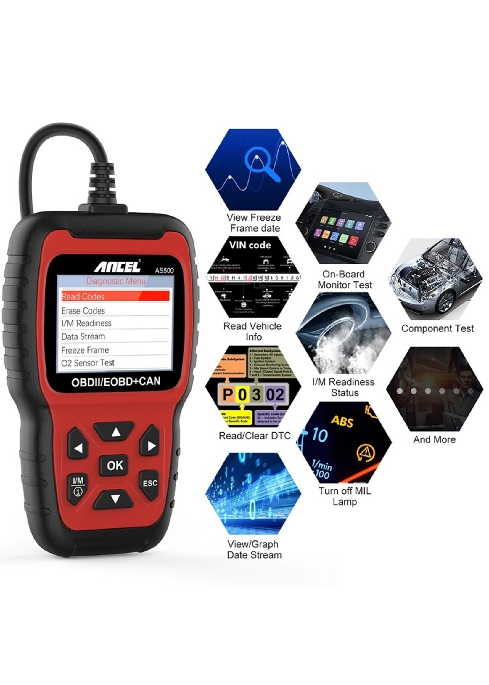Ancel ANCEL AS500 Diagnosecomputer - OBD II - OBD2 - EOBD - CAN Handscanner – Diagnoseapparatuur