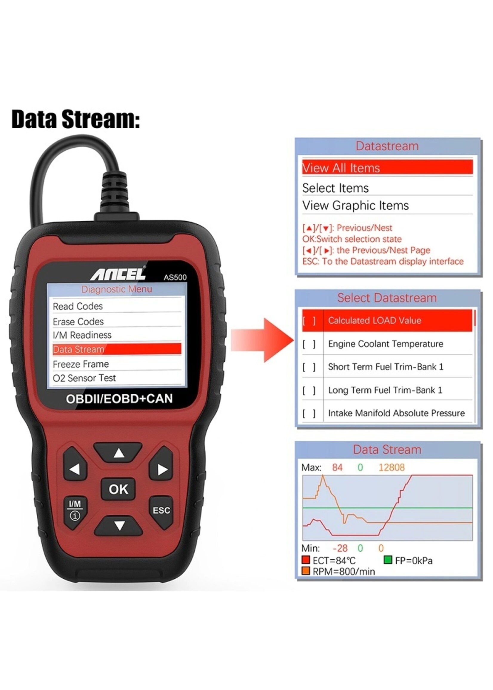 Ancel ANCEL AS500 Diagnosecomputer - OBD II - OBD2 - EOBD - CAN Handscanner – Diagnoseapparatuur