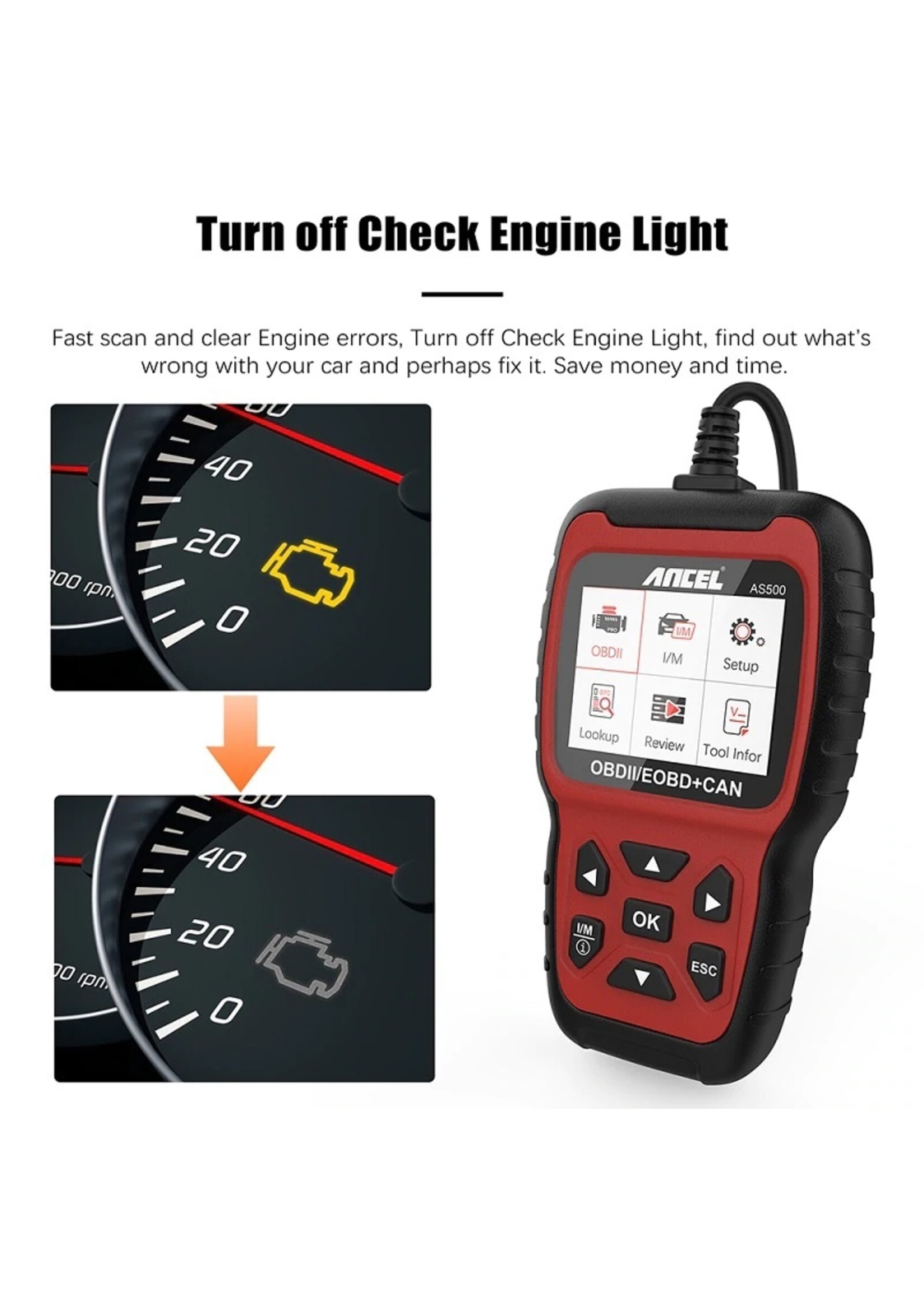 Ancel ANCEL AS500 Diagnosecomputer - OBD II - OBD2 - EOBD - CAN Handscanner – Diagnoseapparatuur