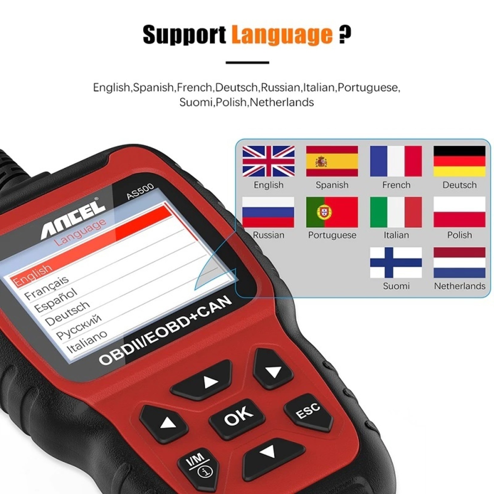 Ancel ANCEL AS500 Diagnosecomputer - OBD II - OBD2 - EOBD - CAN Handscanner – Diagnoseapparatuur