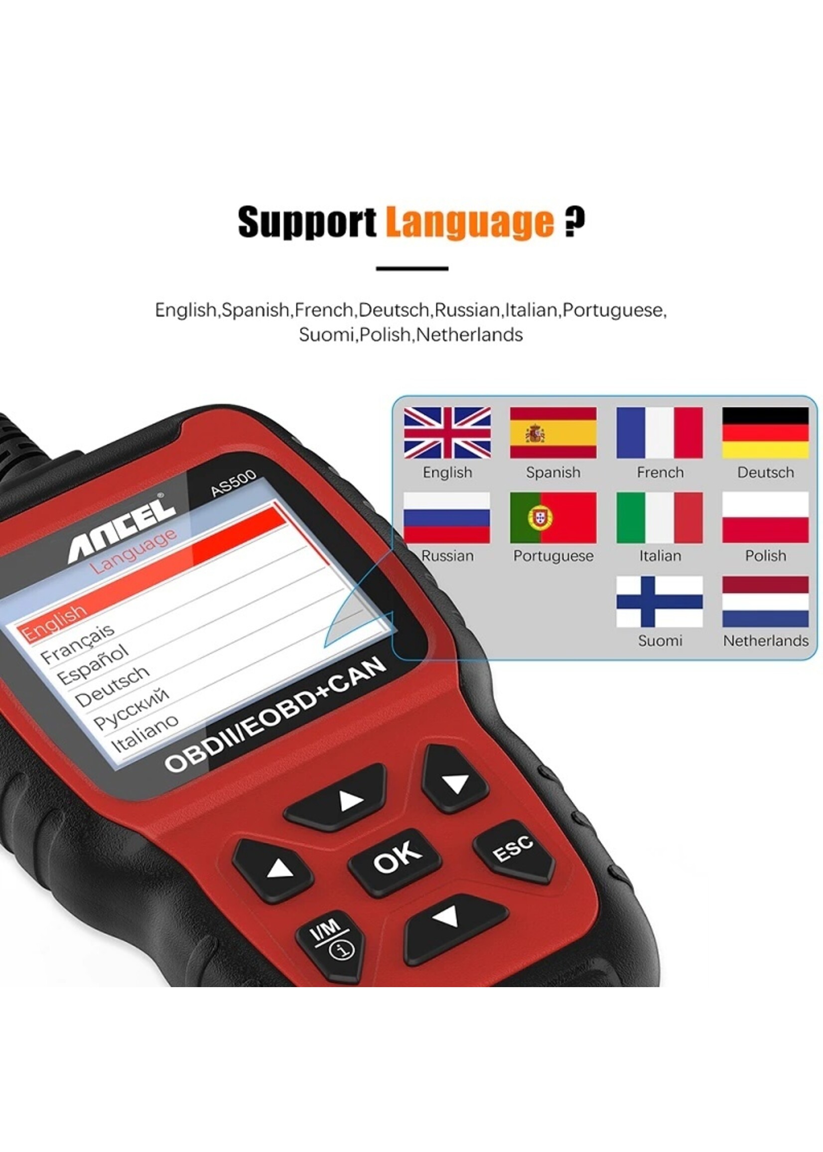 Ancel ANCEL AS500 Diagnosecomputer - OBD II - OBD2 - EOBD - CAN Handscanner – Diagnoseapparatuur