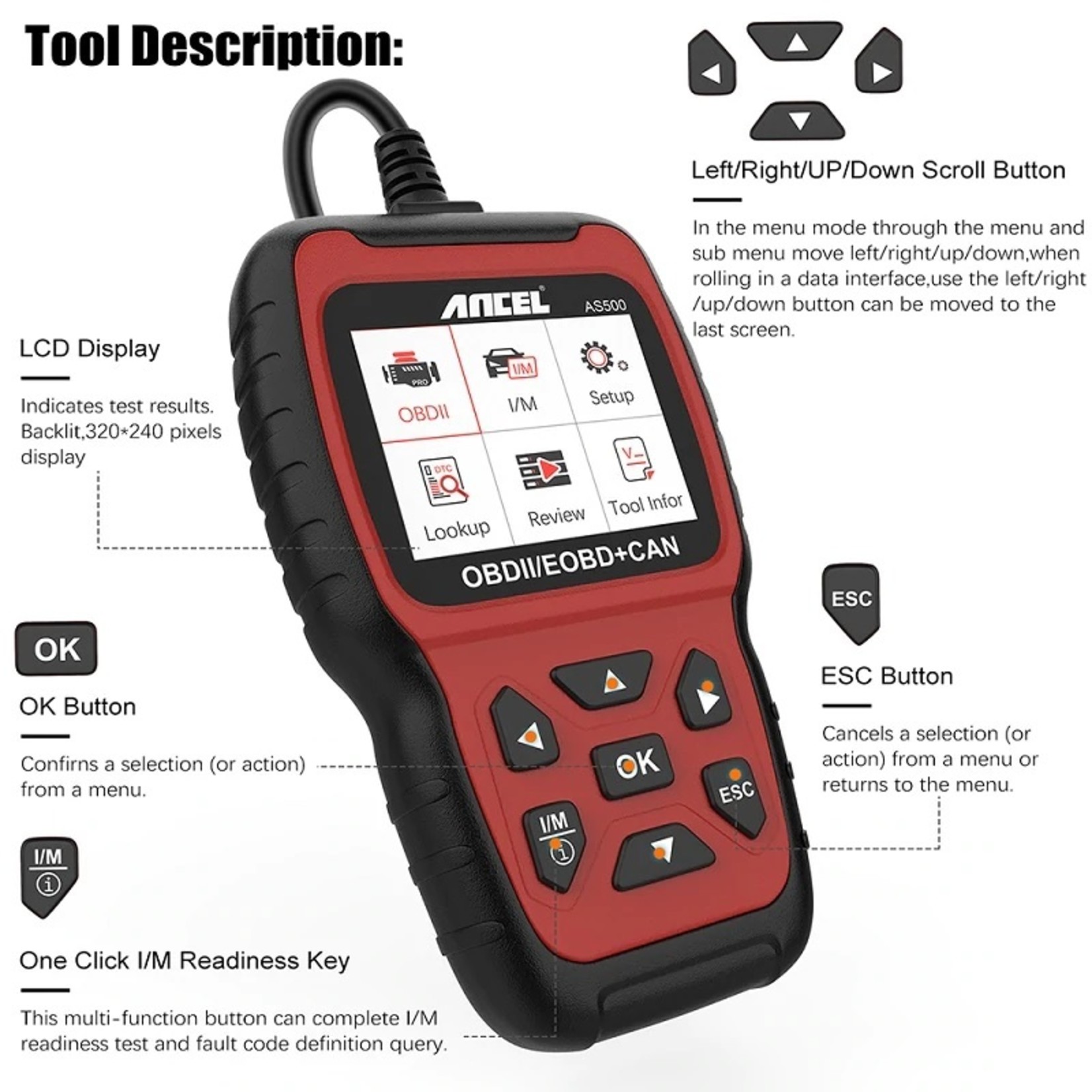 Ancel ANCEL AS500 Diagnosecomputer - OBD II - OBD2 - EOBD - CAN Handscanner – Diagnoseapparatuur