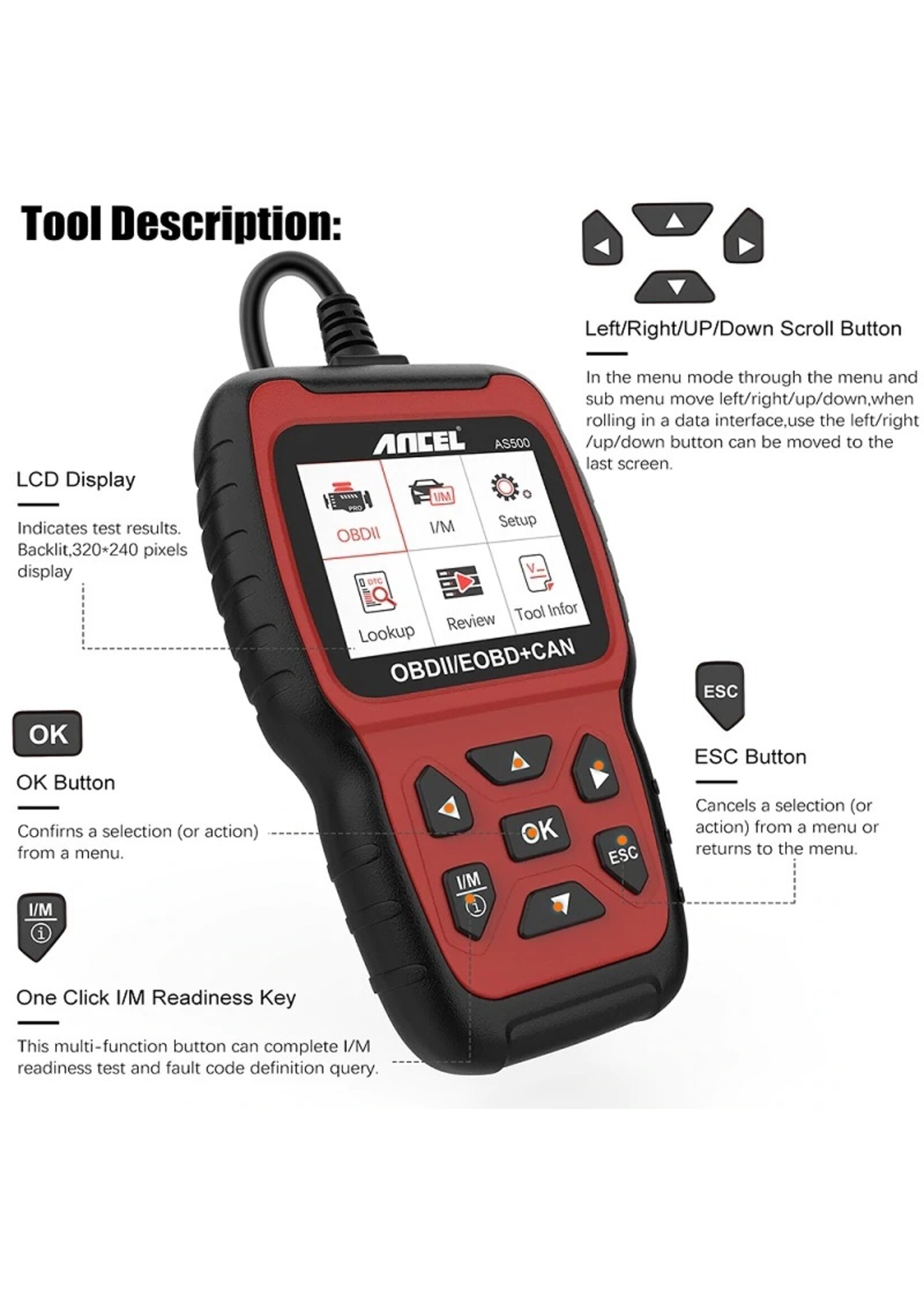 Ancel ANCEL AS500 Diagnosecomputer - OBD II - OBD2 - EOBD - CAN Handscanner – Diagnoseapparatuur