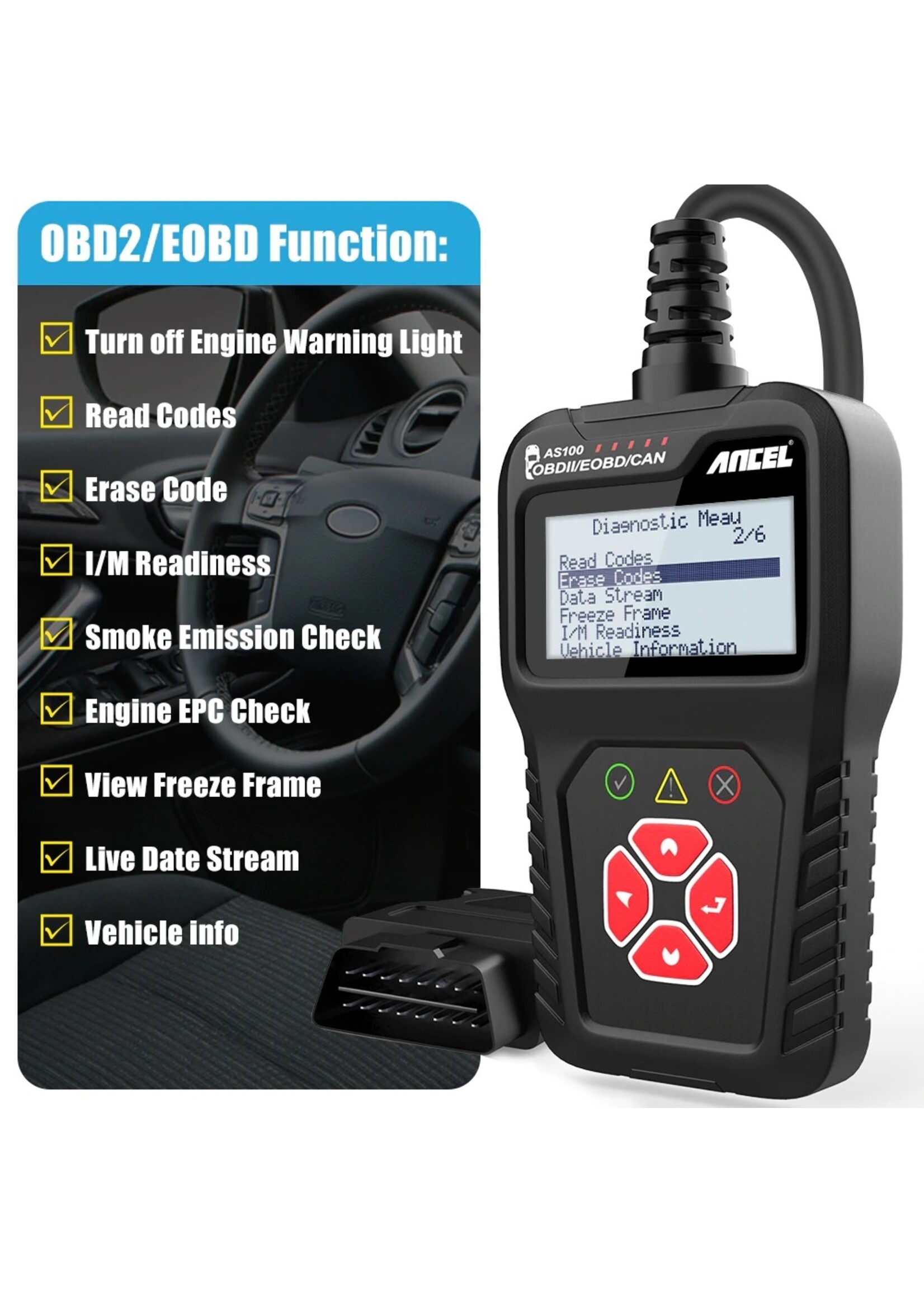 Ancel ANCEL AS100 OBD2 Scanner Live Data OBD 2 Automotive Scanner Meertalige Auto Diagnostic Tool voor Motor OBD2 Foutcodelezer PK CR3001