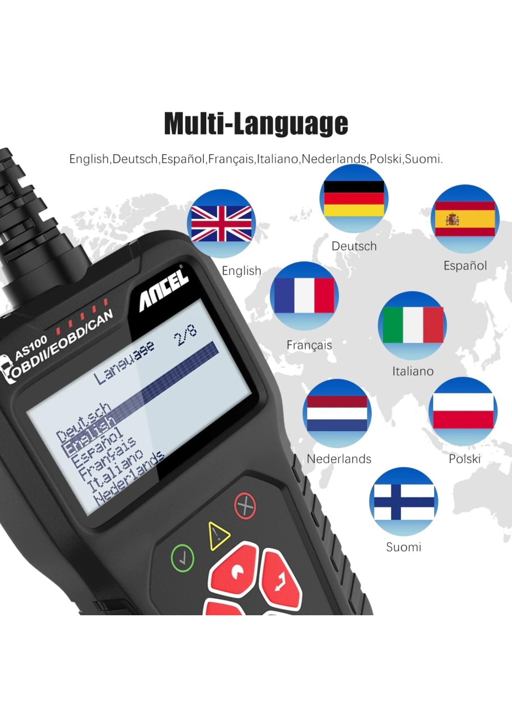 Ancel ANCEL AS100 OBD2 Scanner Live Data OBD 2 Automotive Scanner Meertalige Auto Diagnostic Tool voor Motor OBD2 Foutcodelezer PK CR3001