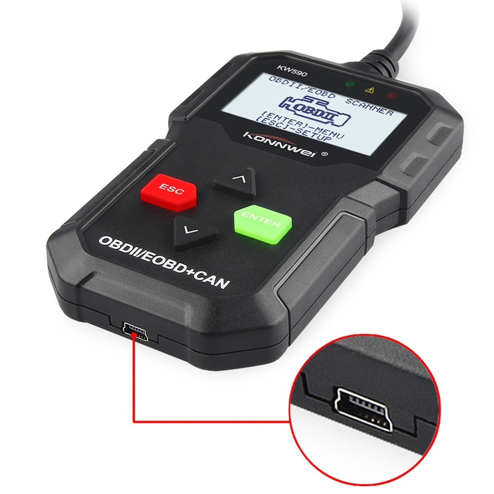 KONNWEI KW590 Diagnosecomputer - OBD2 - EOBD - CAN Handscanner – Diagnoseapparatuur - Motorstoring Codelezer - OBD-scanner