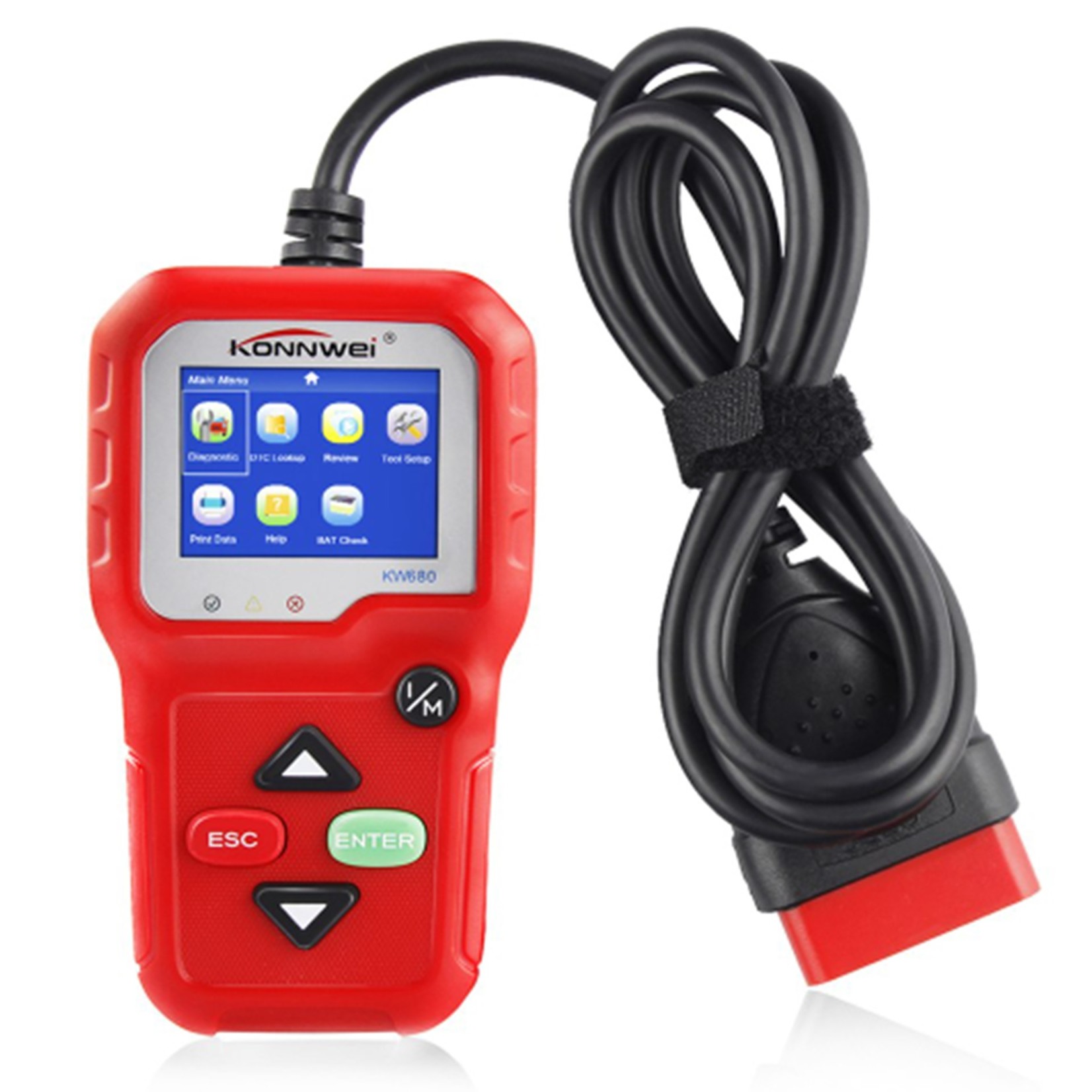 KONNWEI KW680 Diagnosecomputer - OBD2 - EOBD - CAN Handscanner – Diagnoseapparatuur - Motorstoring Codelezer - OBD-scanner – Kleur: Rood