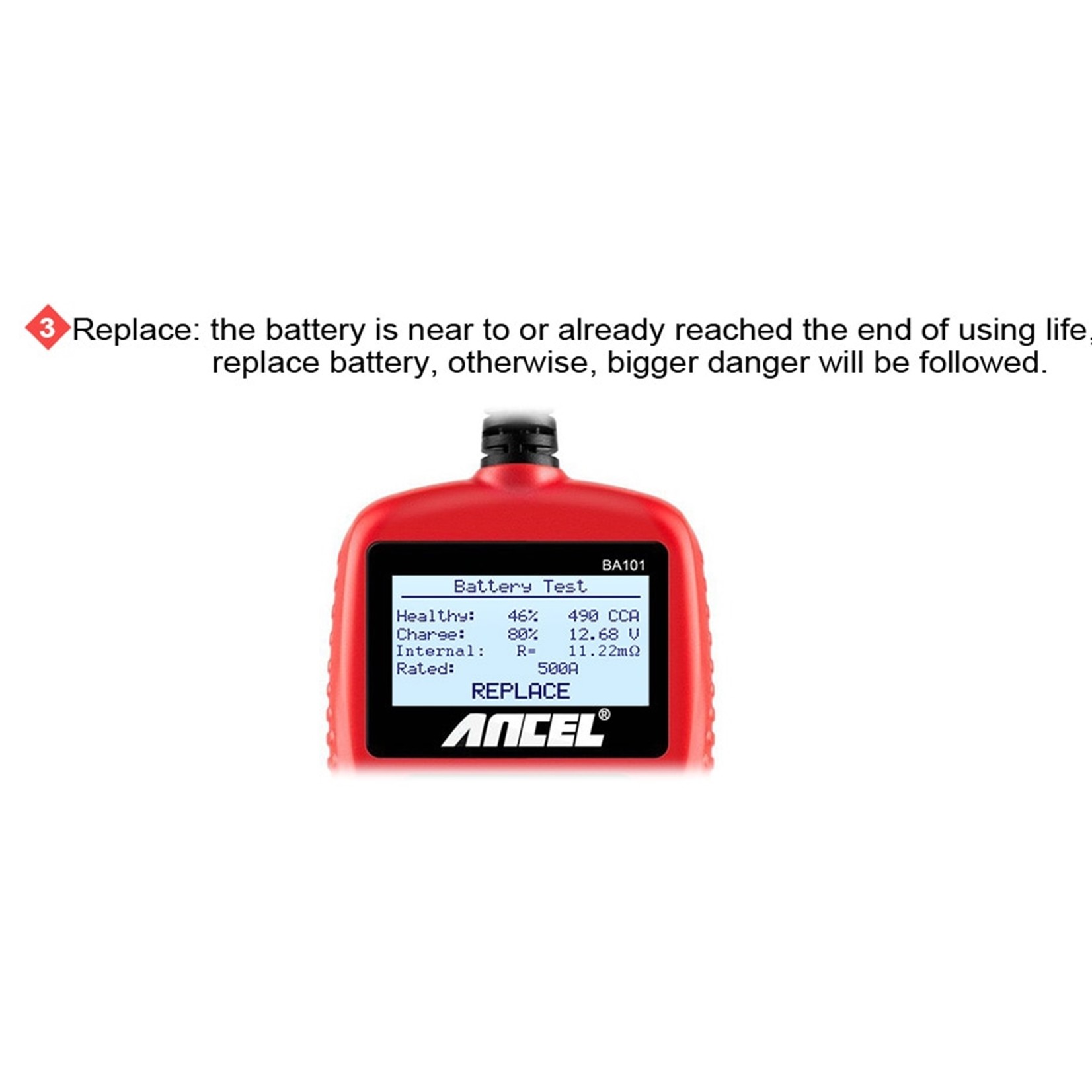 Ancel Ancel BA101 – 12V Auto Batterijtester en Digitale Analyzer (2000 CCA / 220 Ah)