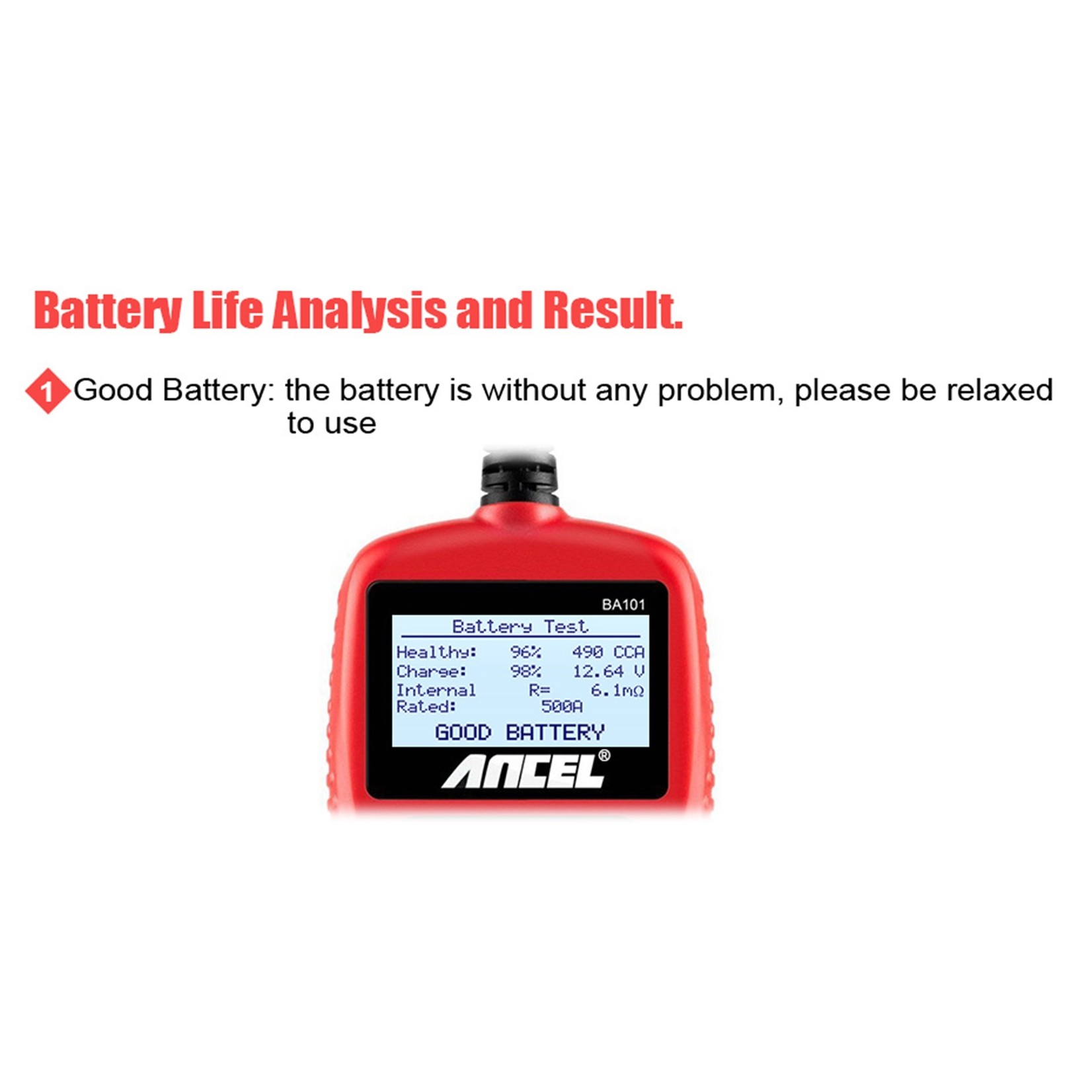 Ancel Ancel BA101 – 12V Auto Batterijtester en Digitale Analyzer (2000 CCA / 220 Ah)