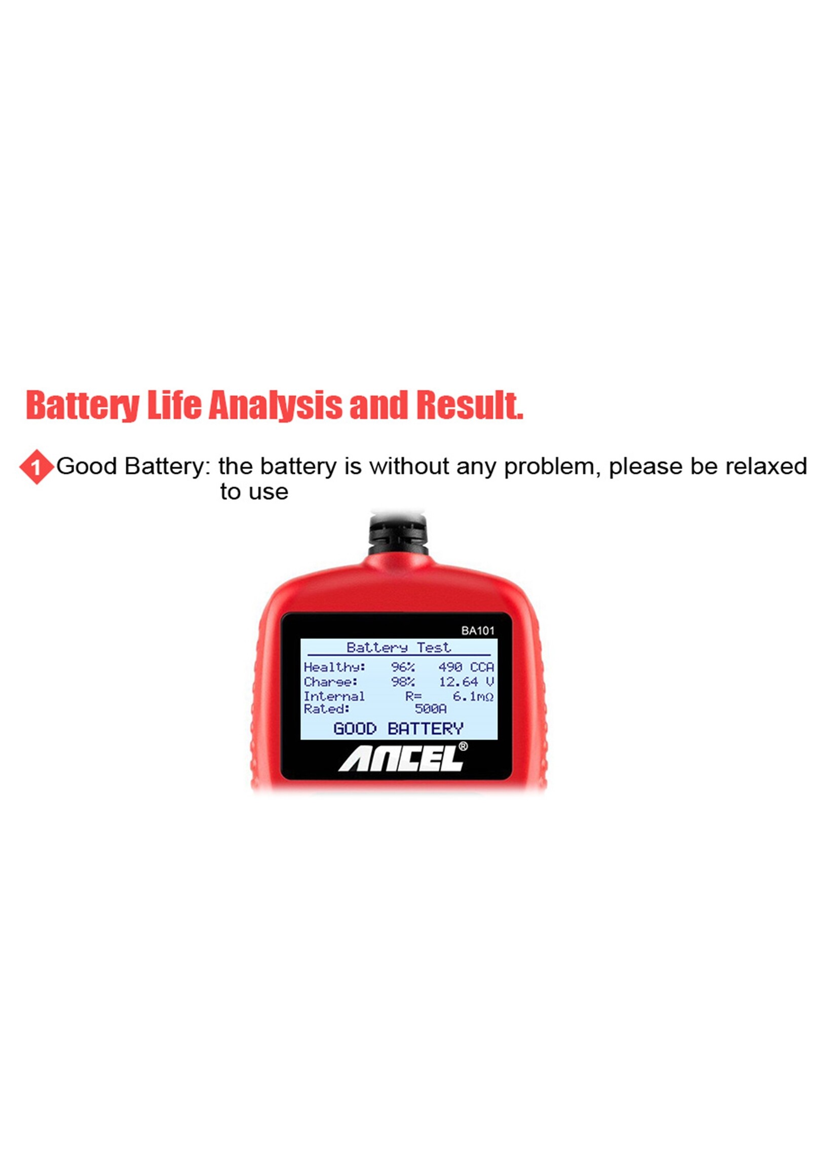Ancel Ancel BA101 – 12V Auto Batterijtester en Digitale Analyzer (2000 CCA / 220 Ah)