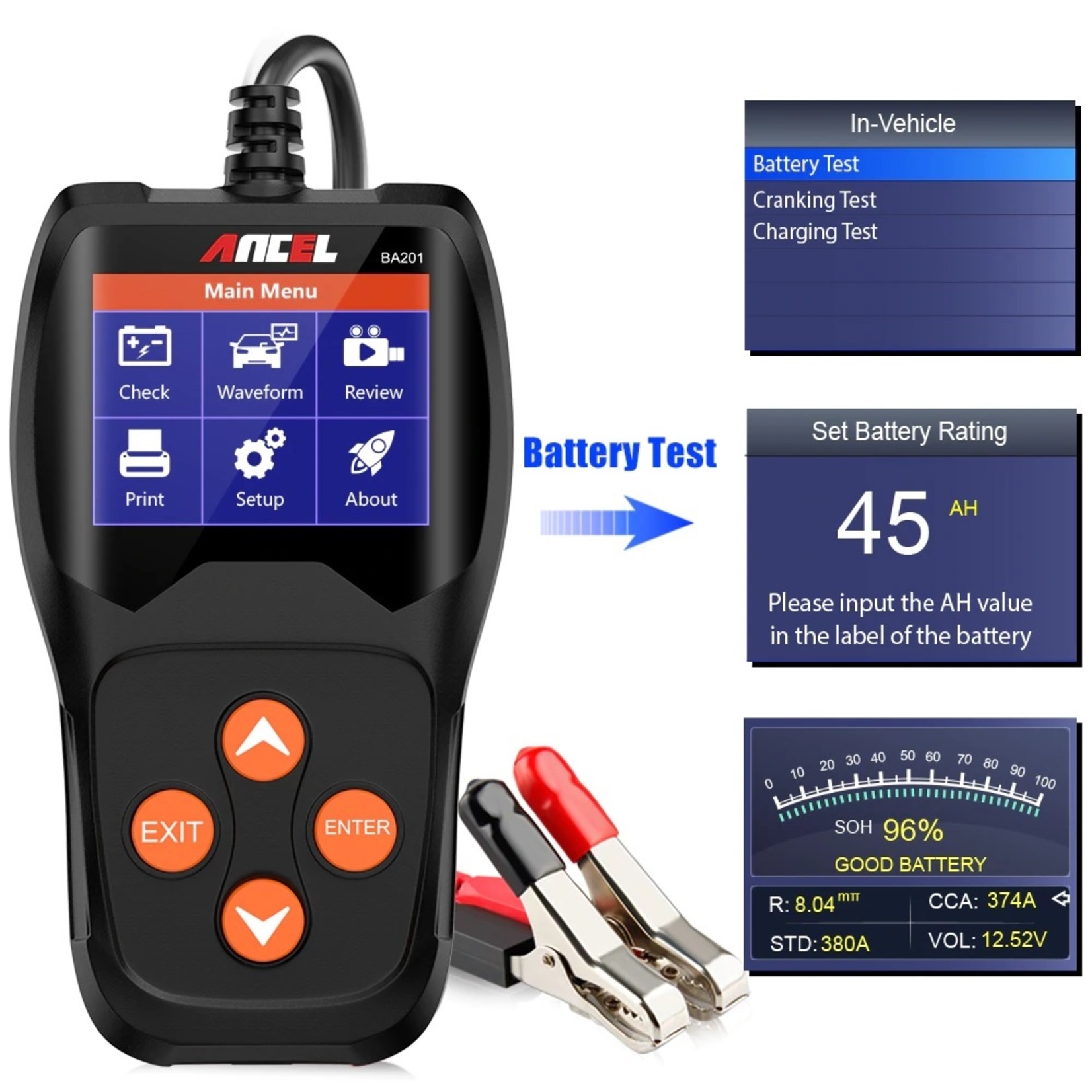 Ancel ANCEL BA201 12 V 100 – 2000 CCA accutester voor autoaccu, digitale analyseapparaat, autotestgereedschap, Battery Load Tester, Automotive Starter Cranking