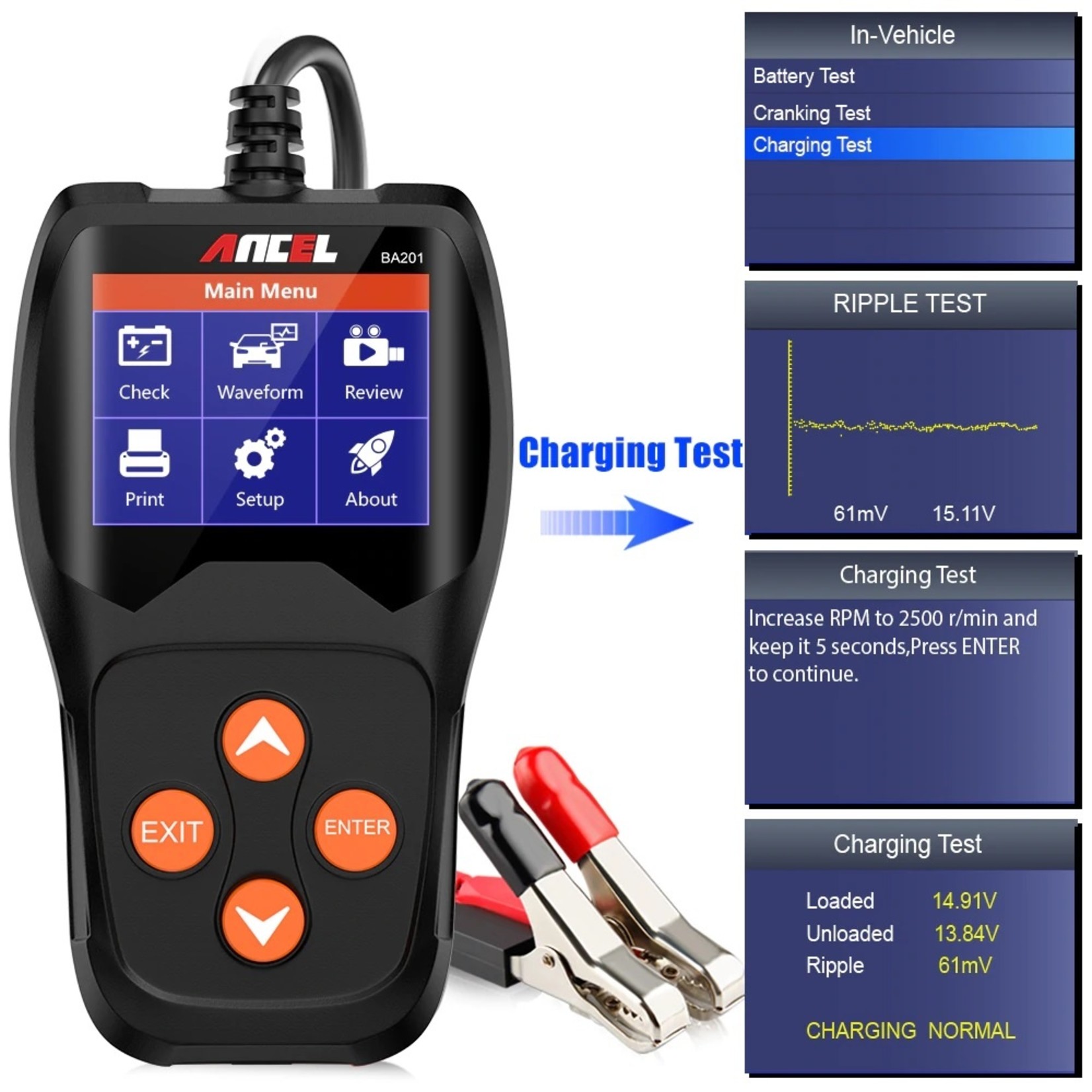 Ancel ANCEL BA201 12 V 100 – 2000 CCA accutester voor autoaccu, digitale analyseapparaat, autotestgereedschap, Battery Load Tester, Automotive Starter Cranking