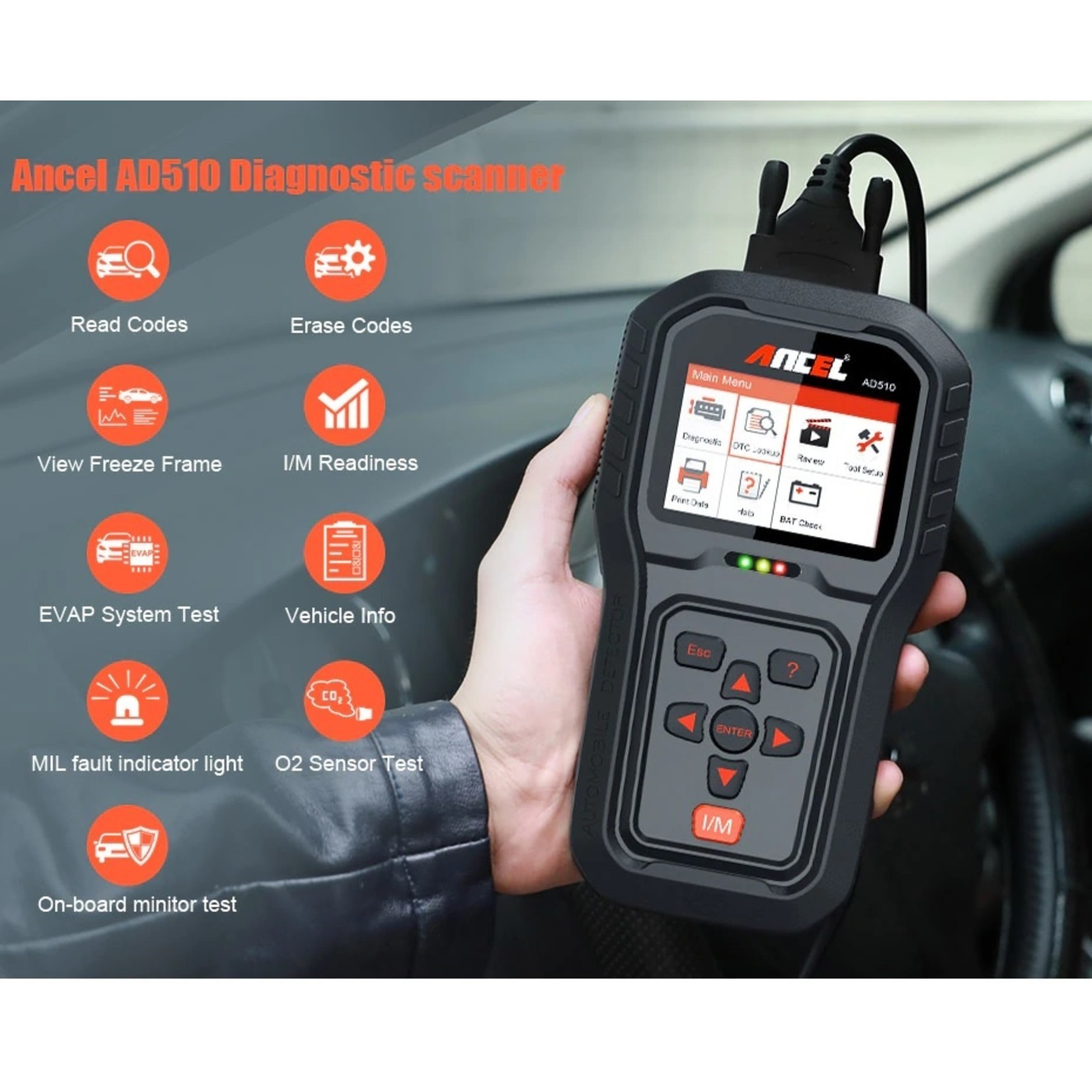 Ancel AD510 pro OBD2 EOBD CAN Handscanner NL met accu test functie