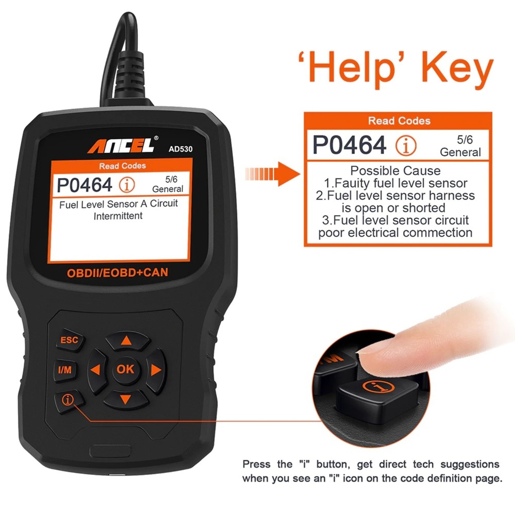 Ancel ANCEL AD530 OBD II Auto Code Reader Volledige OBD Modes Voertuigmotor fout Automotive OBD2 Scanner Diagnostische Scan Tool met Batterij Tester Functie