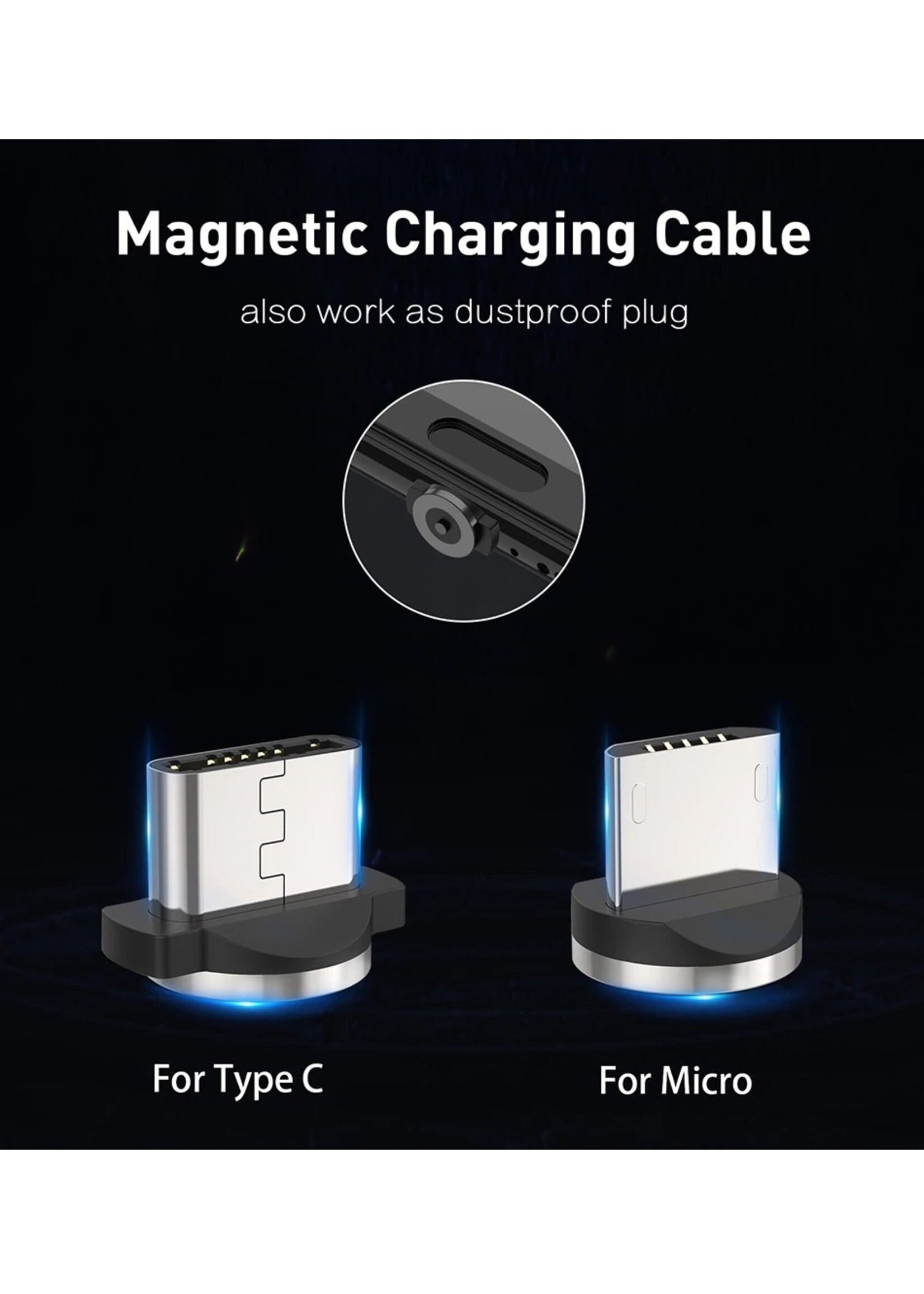Magnetische Oplaadkabel - Magneet met Micro-USB adapter - 360 graden – Laadkabel draaibaar