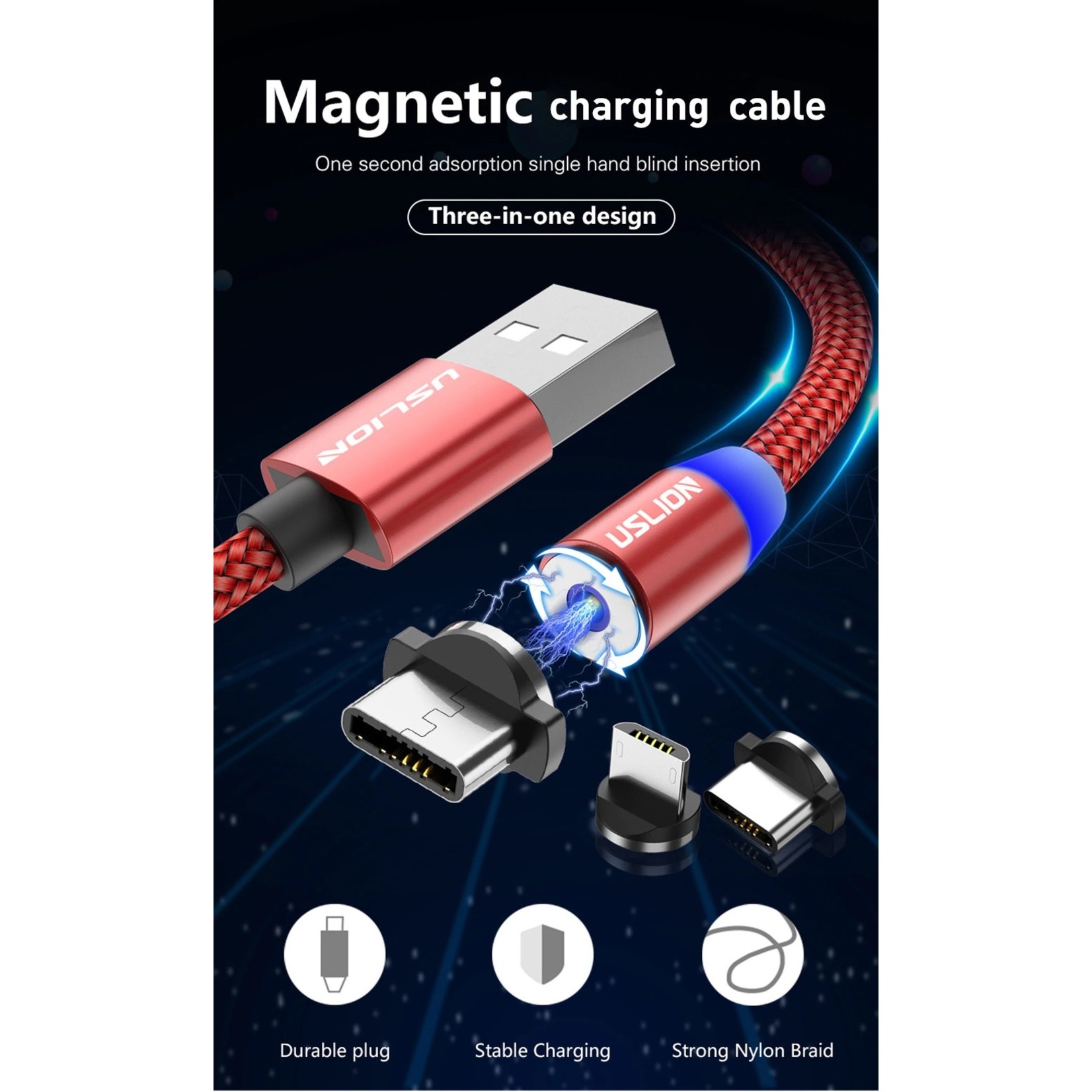 Magnetische Oplaadkabel - Magneet met Type-C adapter - 360 graden – Laadkabel draaibaar