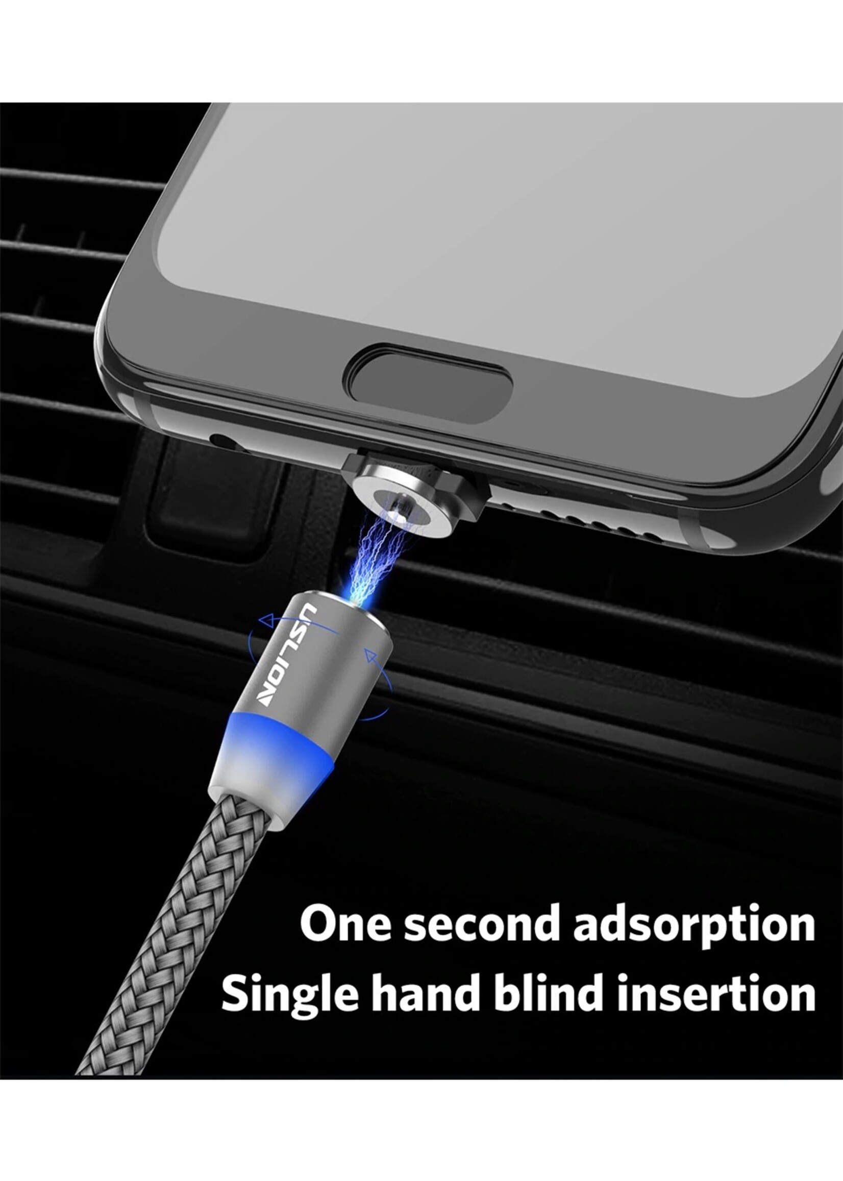 Magnetische Oplaadkabel - Magneet met USB Type-C adapter - 360 graden – Laadkabel draaibaar