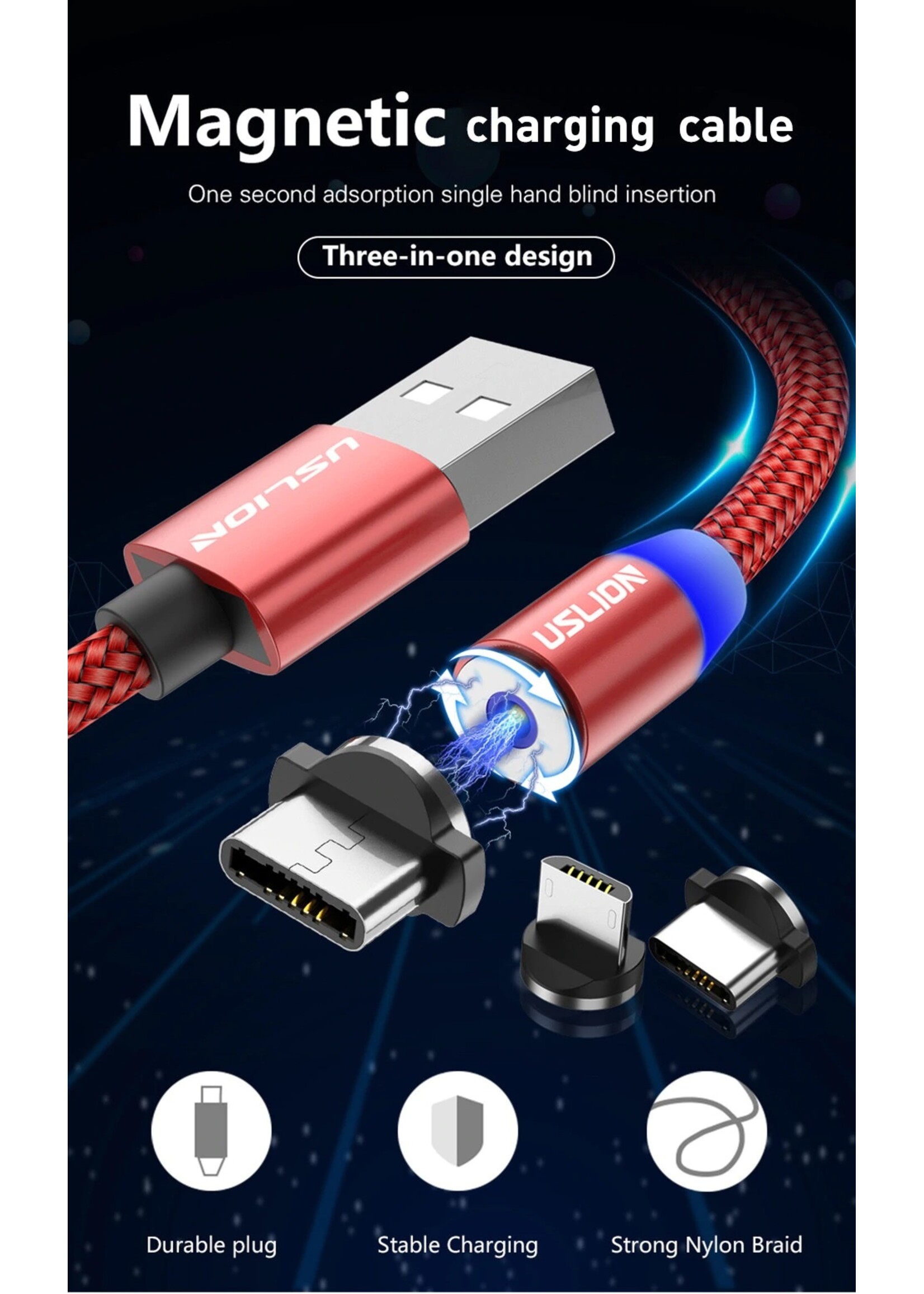 Magnetische Oplaadkabel - Magneet met Micro-USB adapter - 360 graden – Laadkabel draaibaar