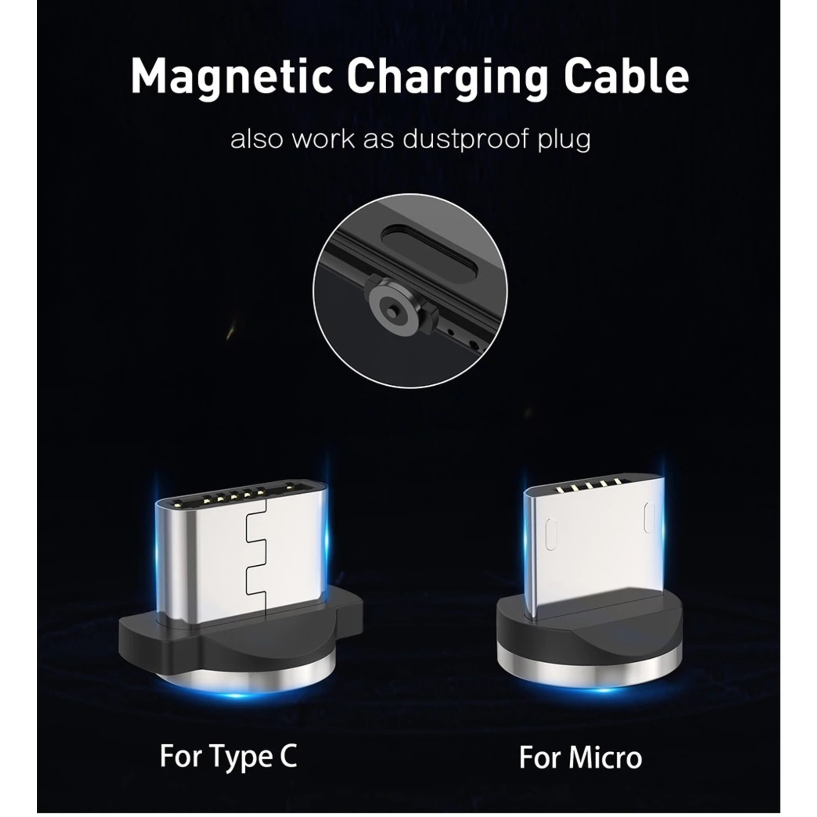 Magnetische Oplaadkabel - Magneet met USB Type-C adapter - 360 graden – Laadkabel draaibaar