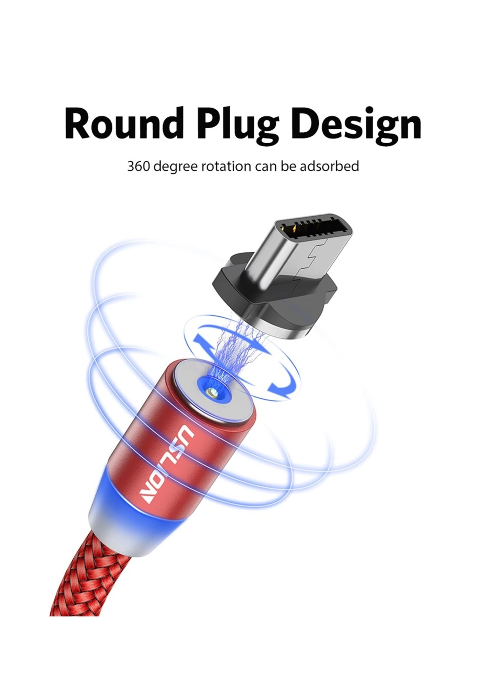 Magnetische Oplaadkabel - Magneet met USB Type-C adapter - 360 graden – Laadkabel draaibaar
