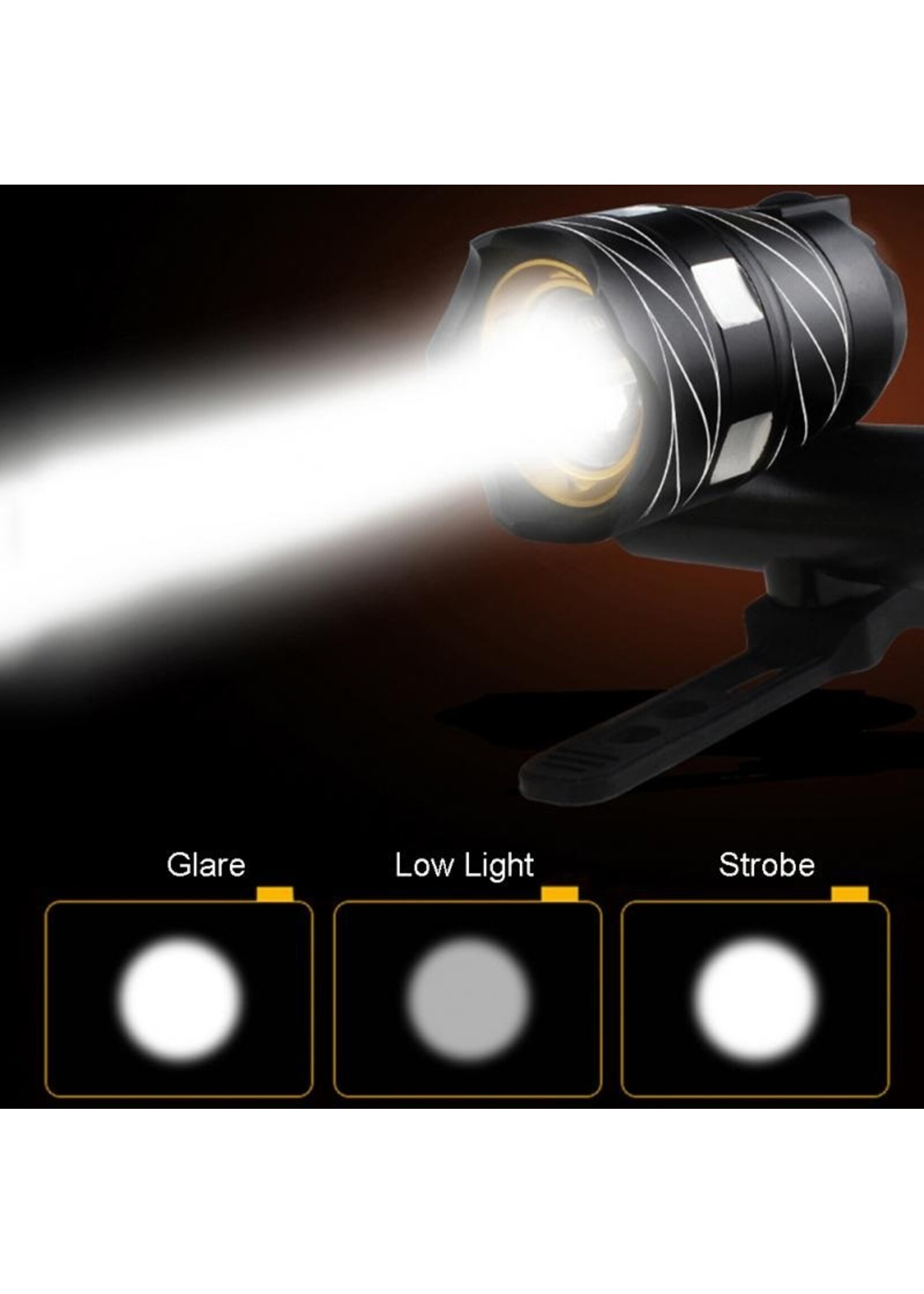Ultieme Led Fietslamp - Oplaadbaar via USB - Super fel - 3 standen & zoom