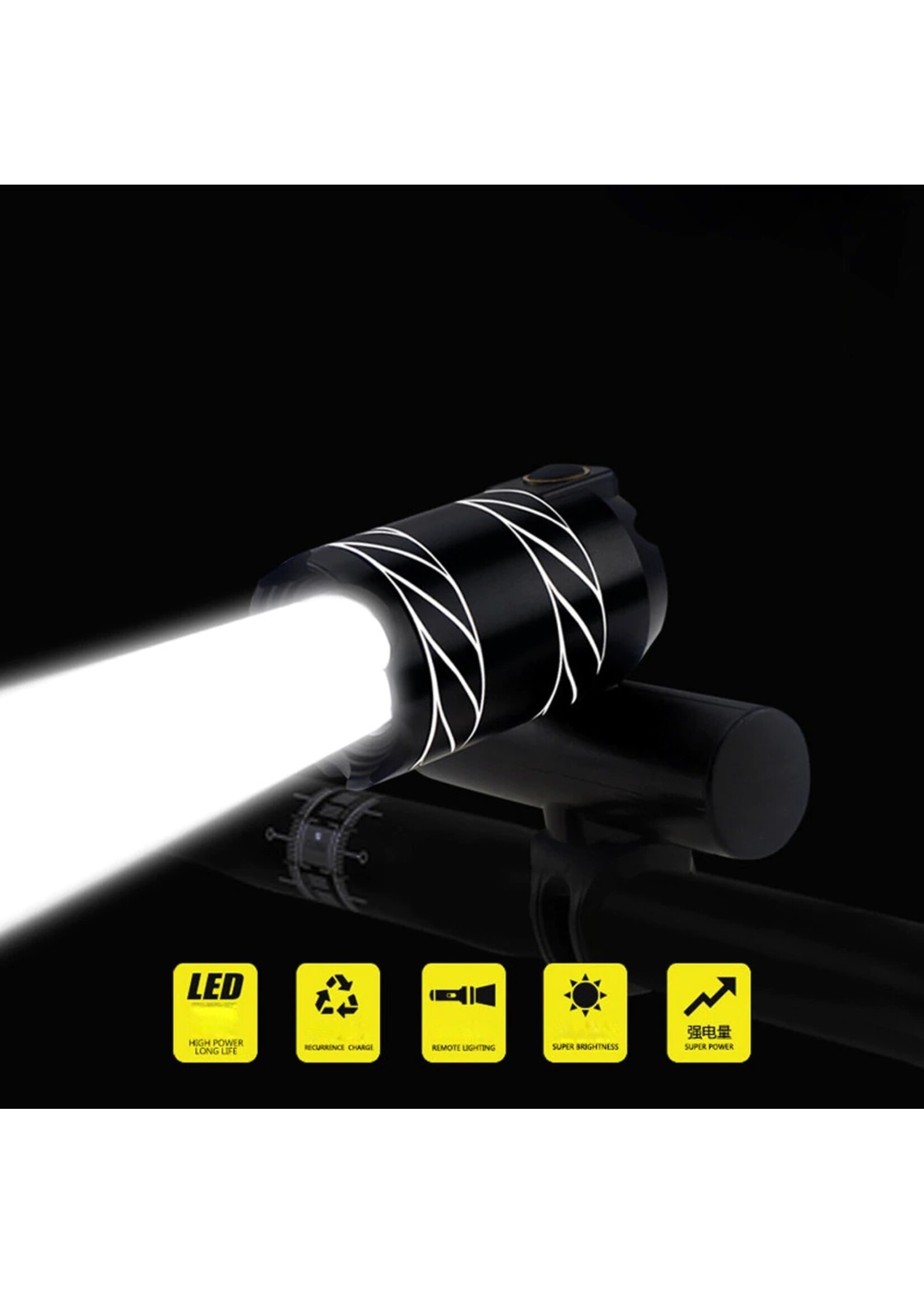 450 Lumen LED – Led Fietslamp - Oplaadbaar via USB - Super fel - Ultieme Led Fietslamp - 3 standen & zoom - Zwart