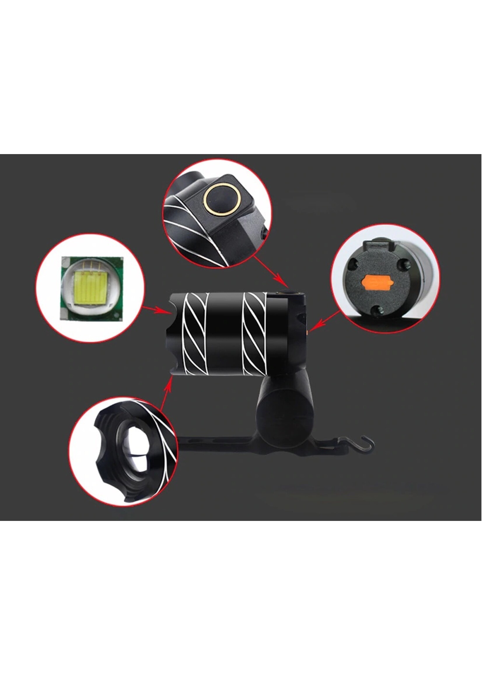 450 Lumen LED – Led Fietslamp - Oplaadbaar via USB - Super fel - Ultieme Led Fietslamp - 3 standen & zoom - Zwart
