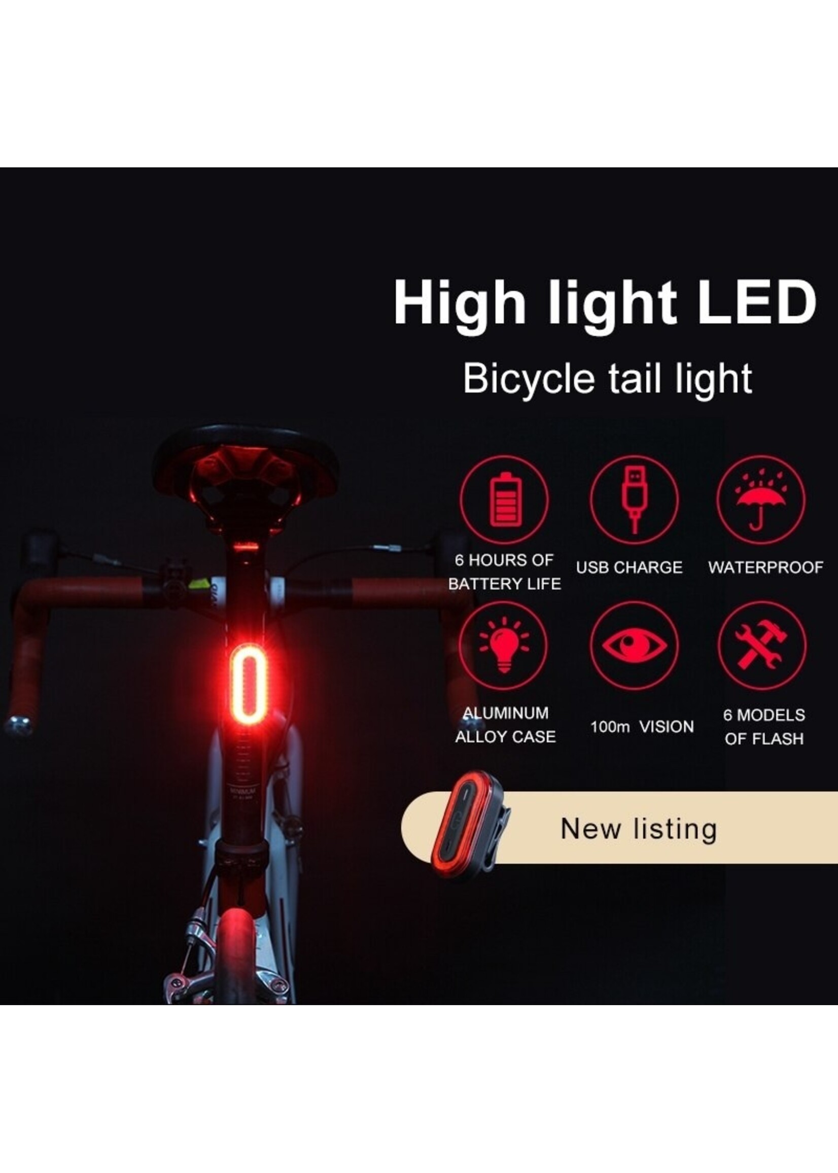 Fiets Achterlicht USB Oplaadbaar Fiets Achterlicht Fietsen LED Achterlicht Achterlicht Waterdicht Fiets Waarschuwing Flitslicht Fiets