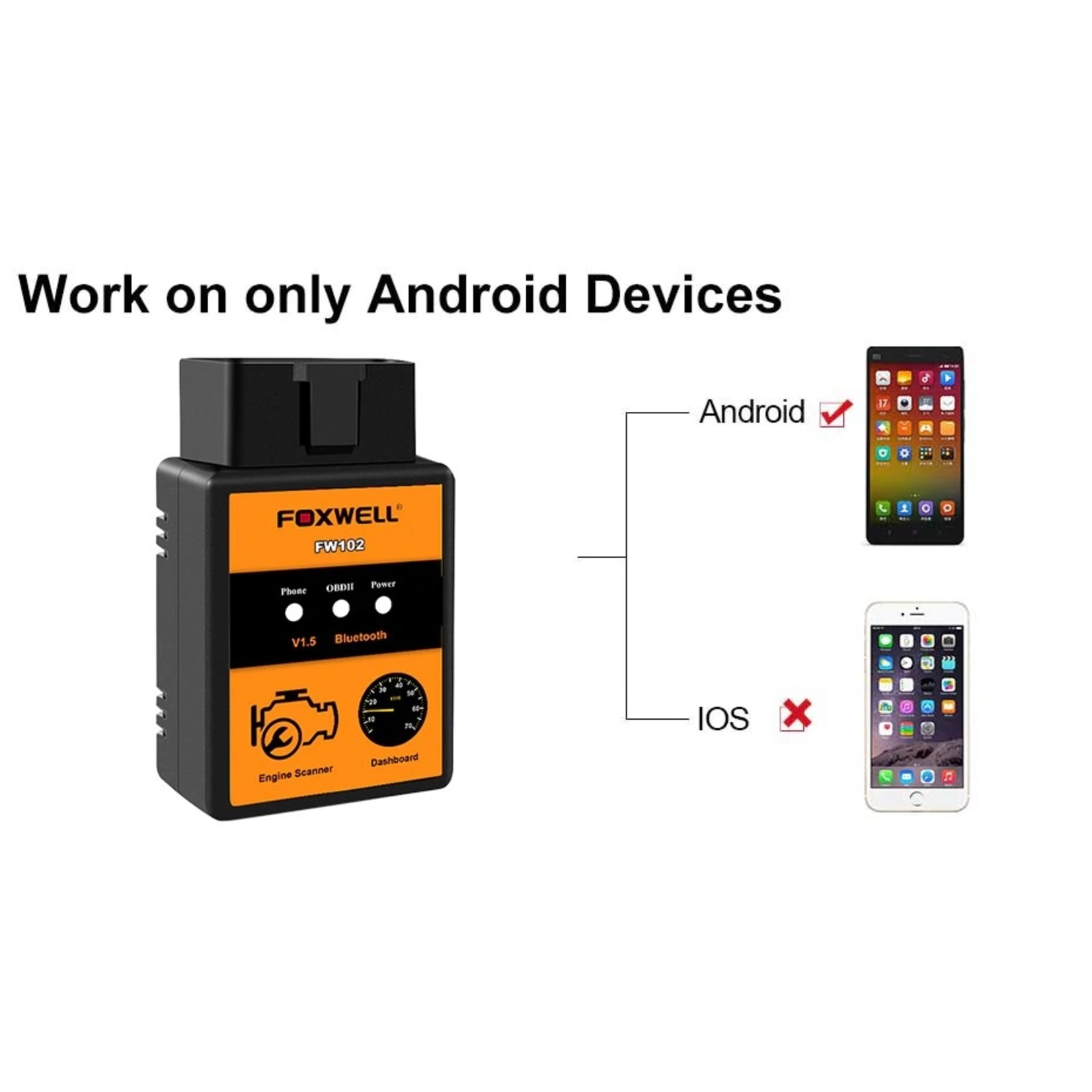 Foxwell FOXWELL FW102 - V1.5 ELM327 codelezer – Bluetooth scanner - OBD2 scanner - diagnose gereedschap - tool