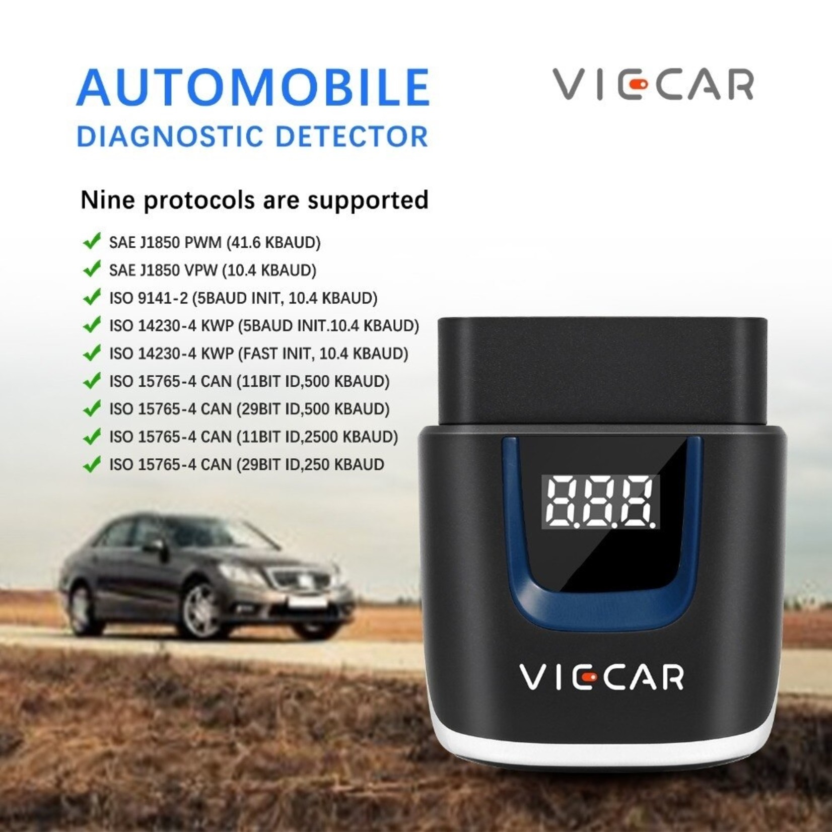 Viecar Viecar VP001 ELM327 V2.2 bluetooth 4.0 OBD2 EOBD Auto diagnostische scanner Tool OBD II Auto codelezer voor Android / IOS USB OBD