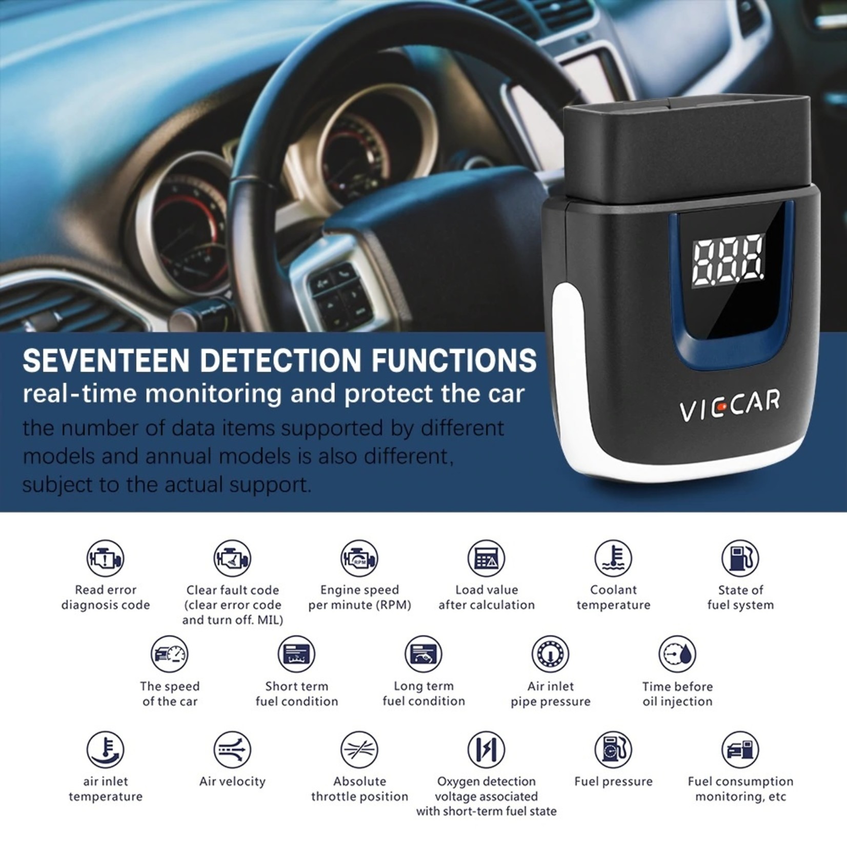 Viecar Viecar VP001 ELM327 V2.2 bluetooth 4.0 OBD2 EOBD Auto diagnostische scanner Tool OBD II Auto codelezer voor Android / IOS USB OBD