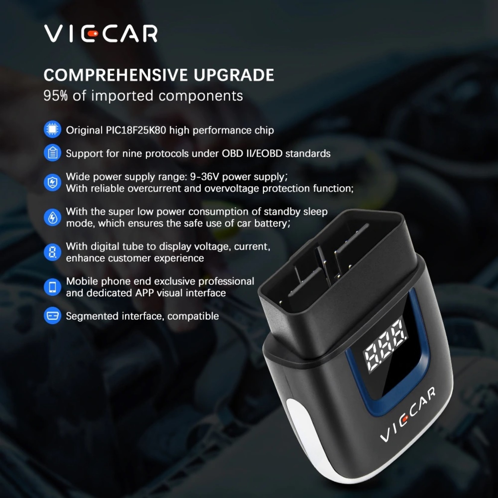 Viecar Viecar VP003 ELM327 V2.2 bluetooth 4.0 met Type C USB-interface OBD2 EOBD Auto diagnostisch scanner hulpmiddel OBD II Auto codelezer voor Android / IOS USB OBD