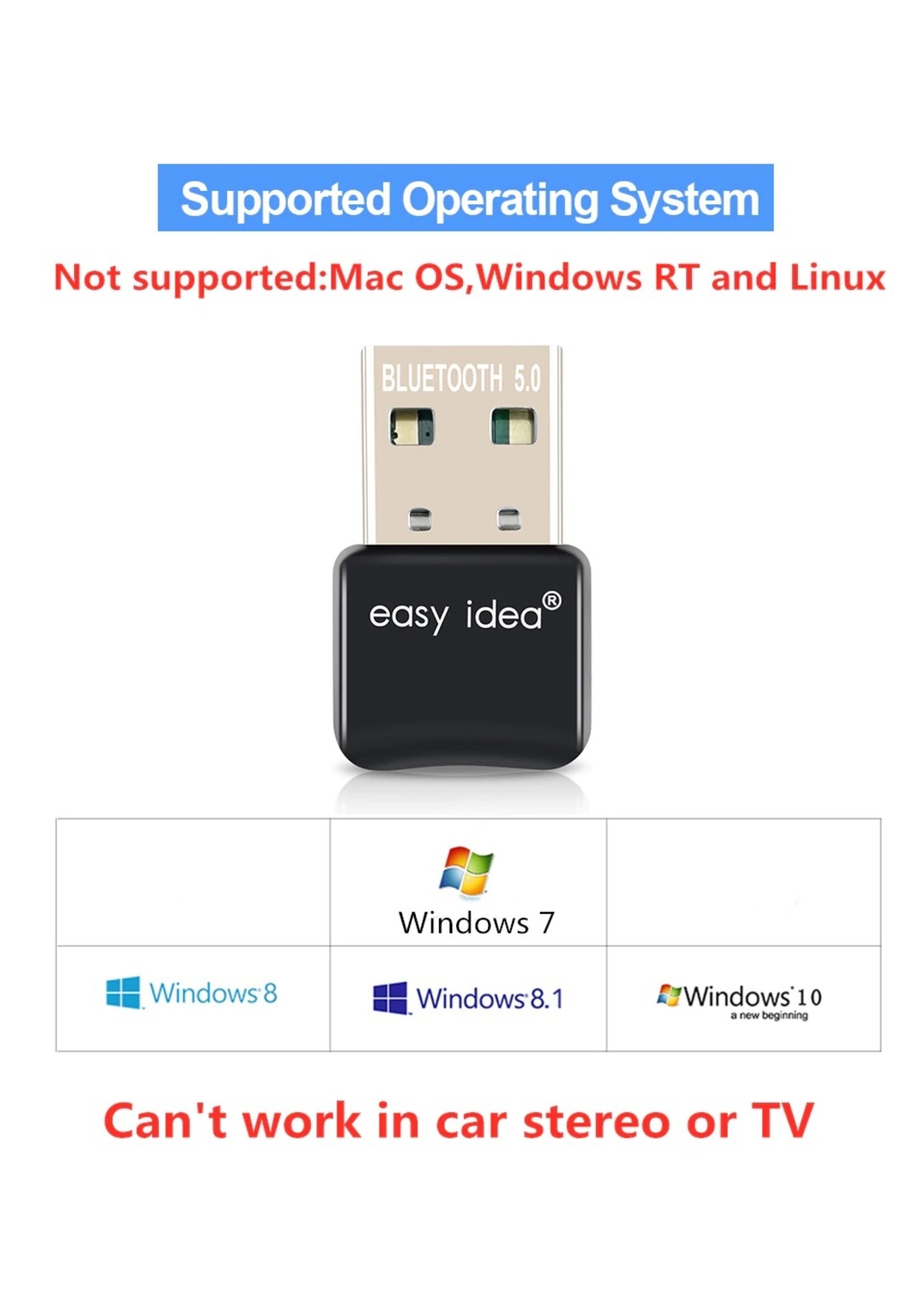 Bluetooth CSR 5.0 Dongle - Mini Bluetooth 5.0 USB Adapter – Dongle - Bluetooth adapter - draadloze dongle - verbind meerdere bluetooth apparaten