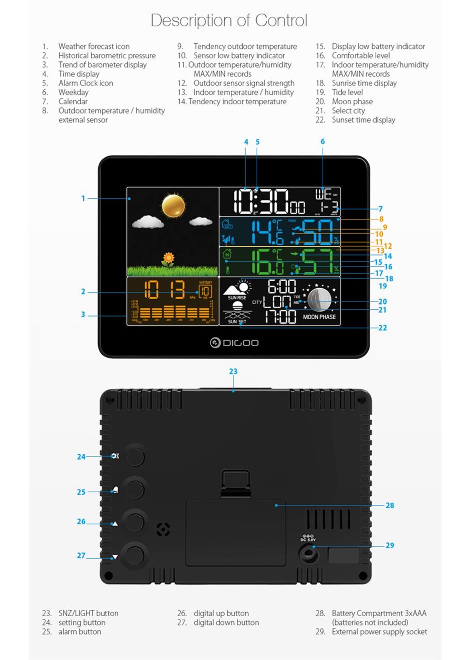 Digitaal Weerstation - Weerstation - Draadloos Digitaal Weerstation - Digoo DG-TH8868