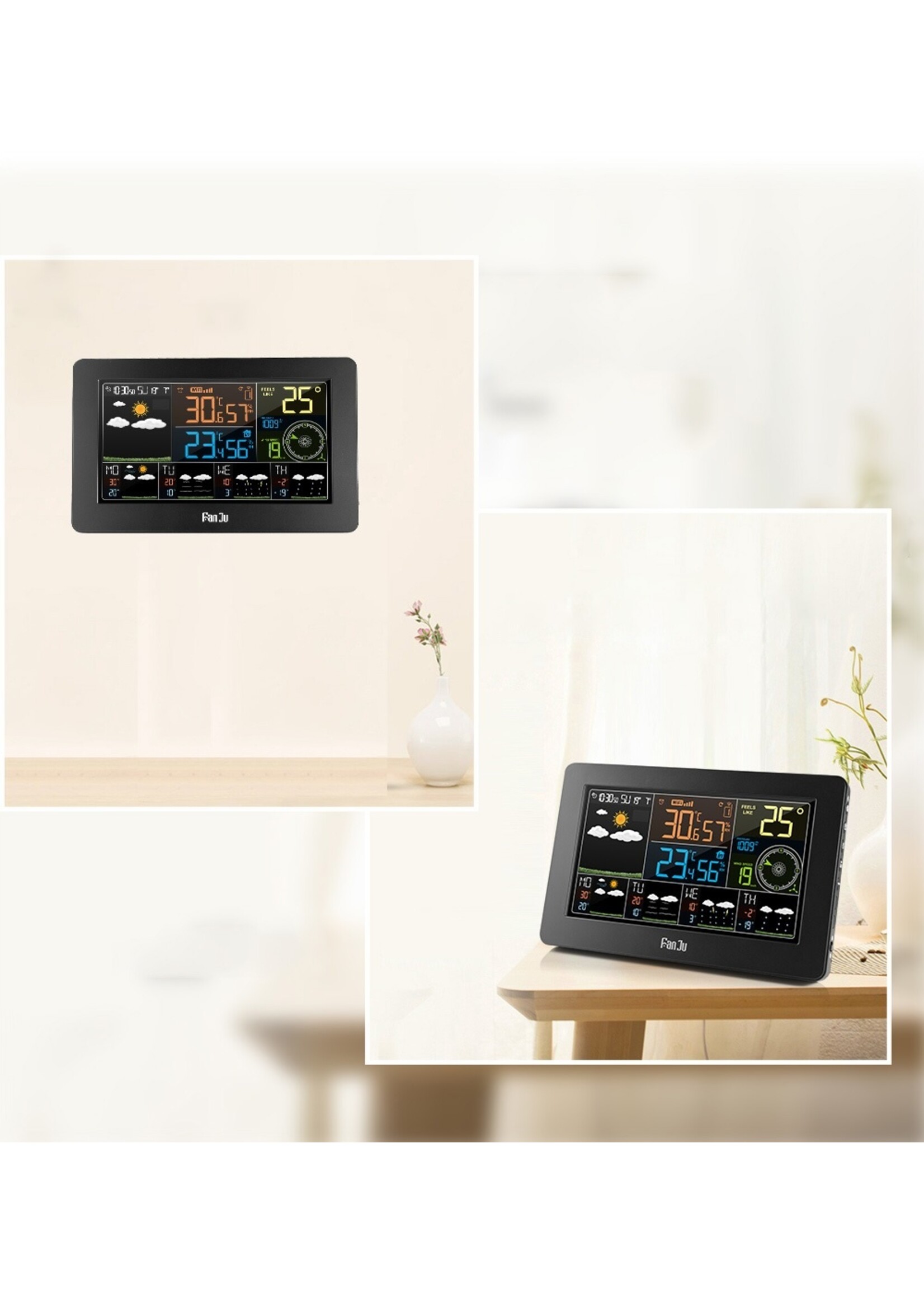 FanJu FJW4 Digitale Wekker Weerstation wifi Binnen Buiten Temperatuur Vochtigheid Klok
