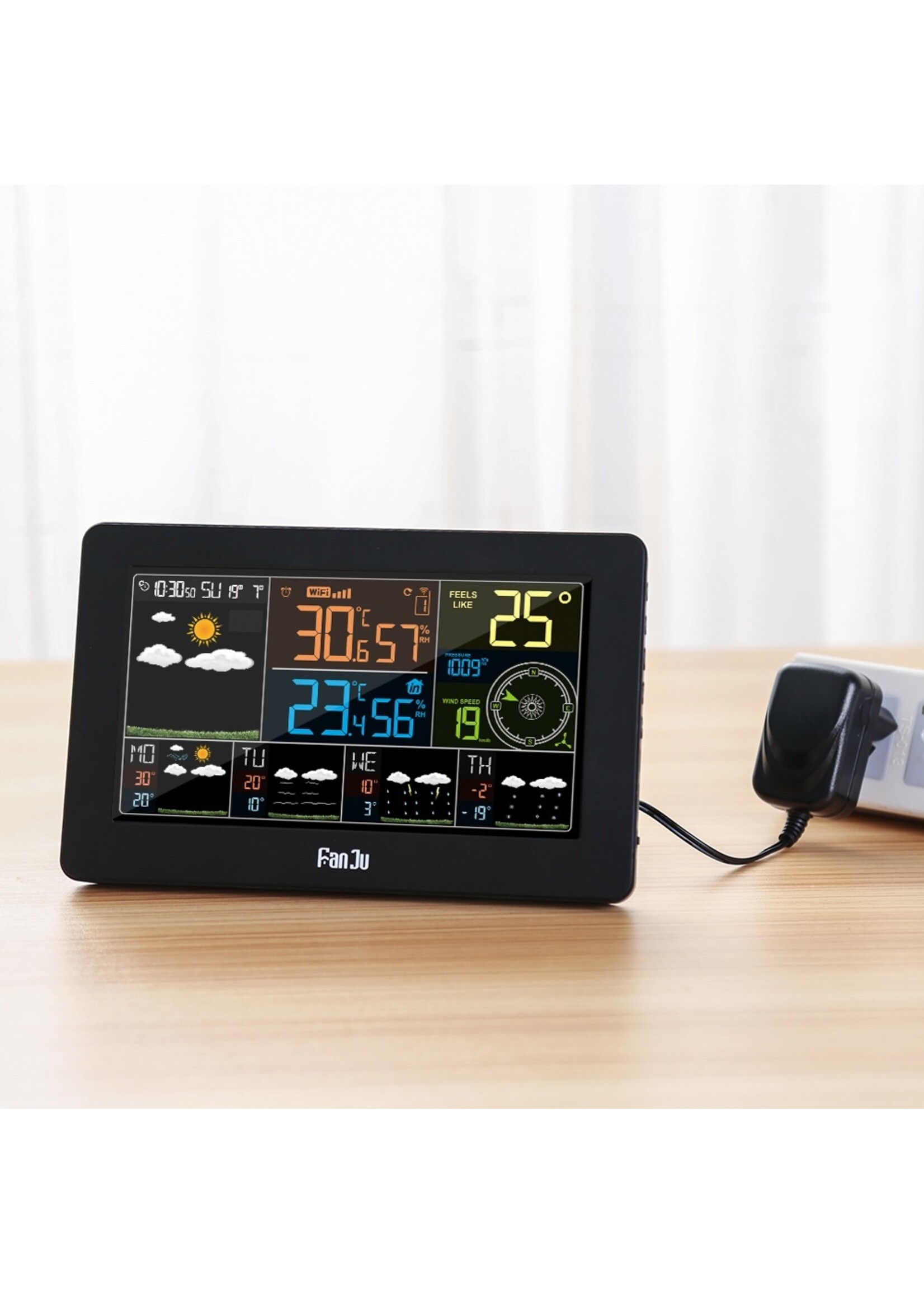 FanJu FJW4 Digitale Wekker Weerstation wifi Binnen Buiten Temperatuur Vochtigheid Klok